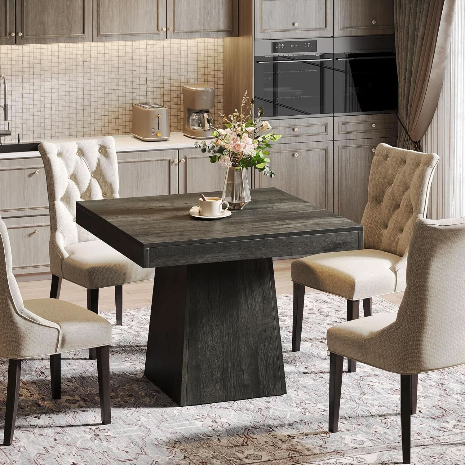 Gray Square Dining Table 31.5 Inch Waterproof Top Seats 4