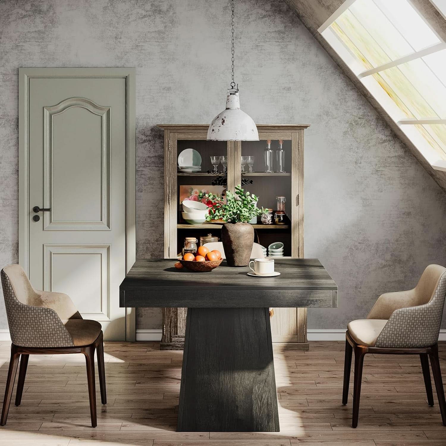 Gray Square Dining Table 31.5 Inch Waterproof Top Seats 4