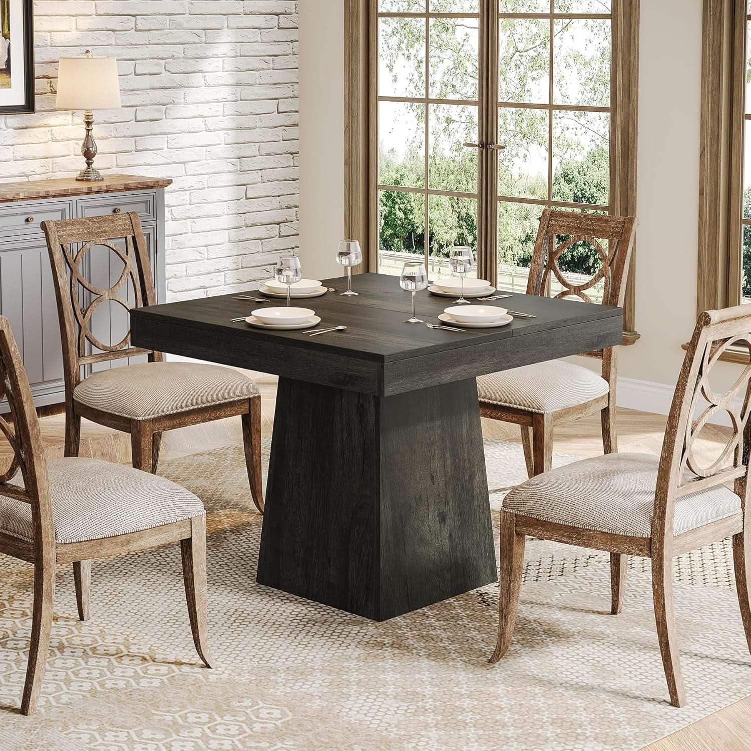 Gray Square Dining Table 31.5 Inch Waterproof Top Seats 4