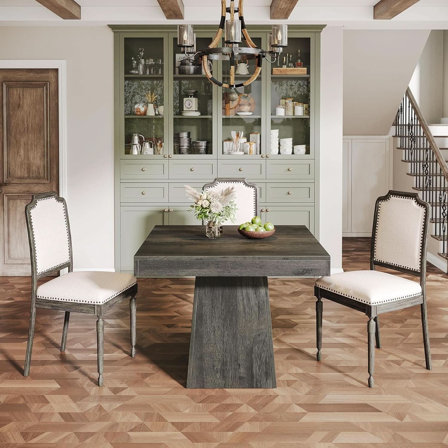 Gray Square Dining Table 31.5 Inch Waterproof Top Seats 4