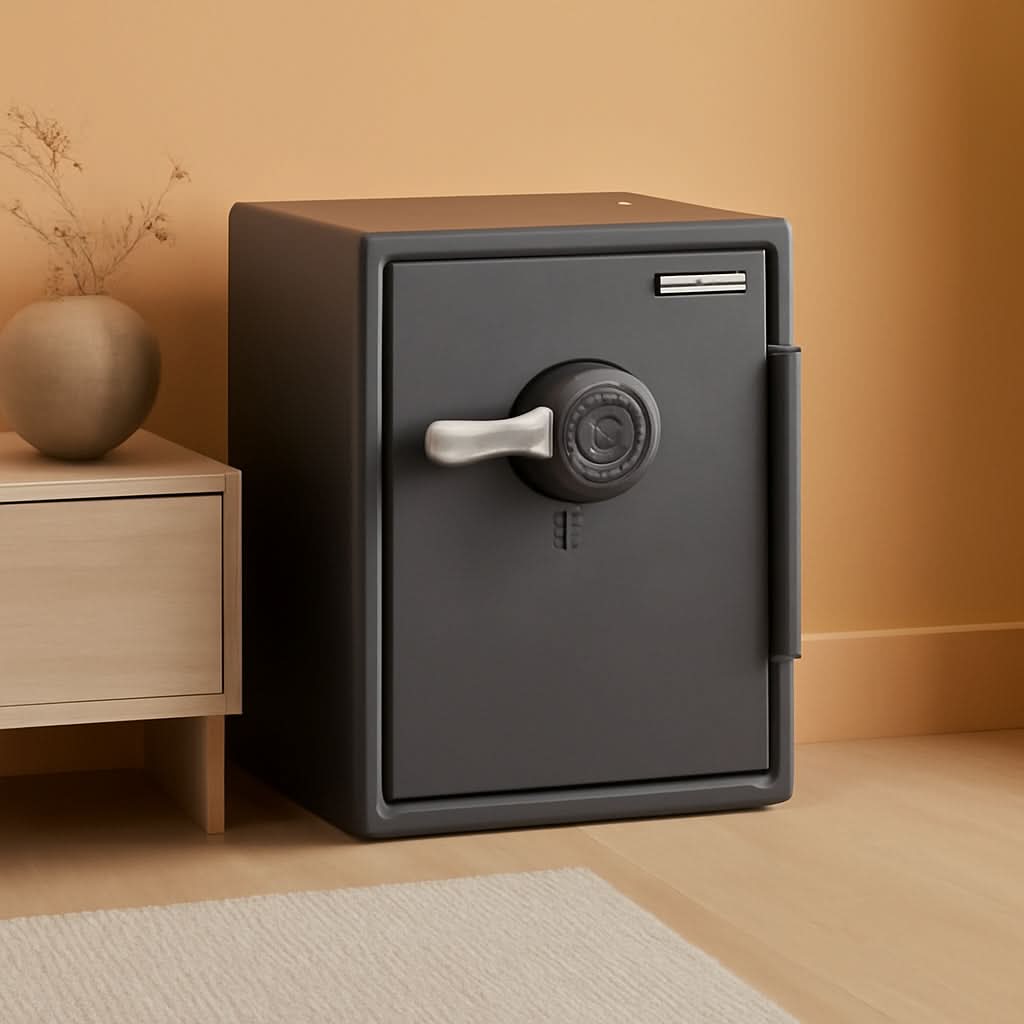 Gray Steel Safe With Digital Keypad Lock For Home Use