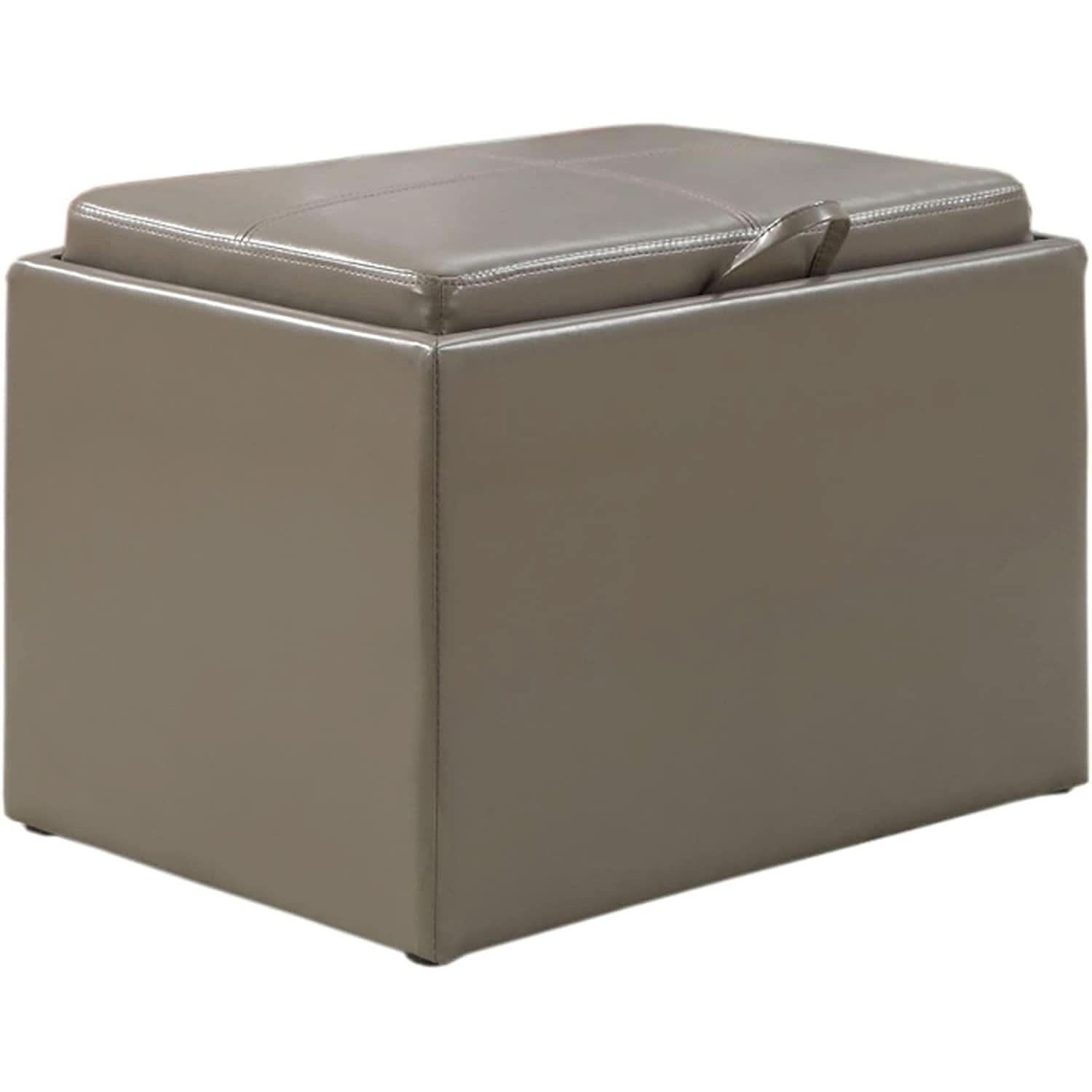 Gray Storage Ottoman With Reversible Tray Top Modern Design