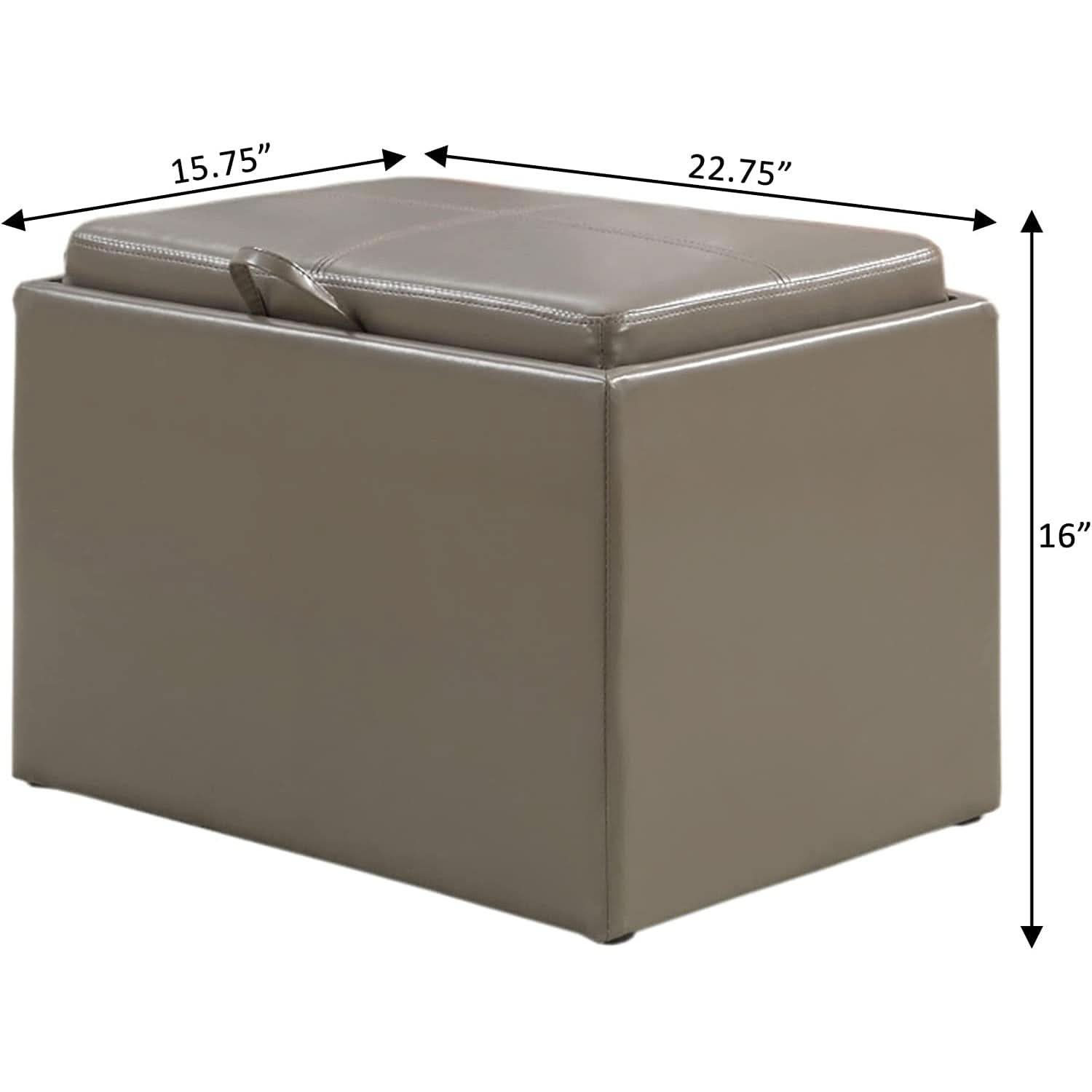 Gray Storage Ottoman With Reversible Tray Top Modern Design