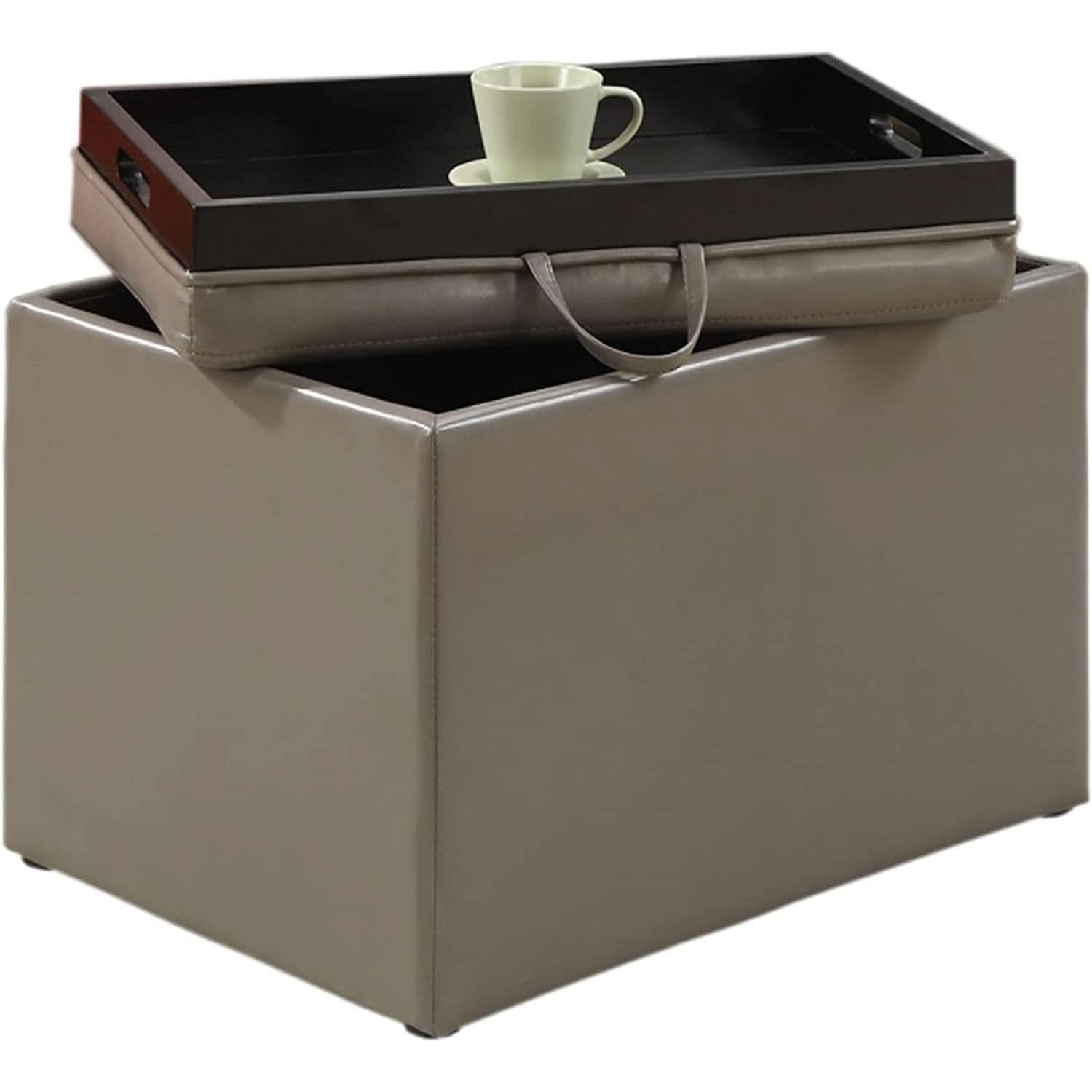 Gray Storage Ottoman With Reversible Tray Top Modern Design