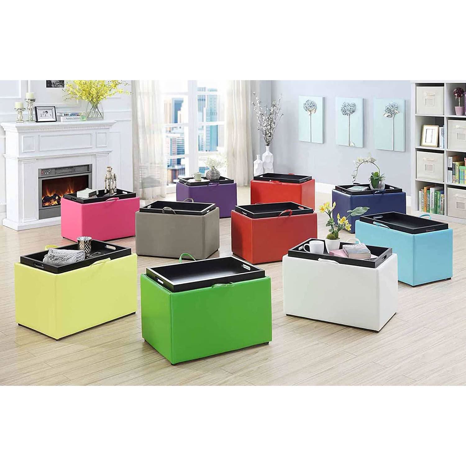 Gray Storage Ottoman With Reversible Tray Top Modern Design