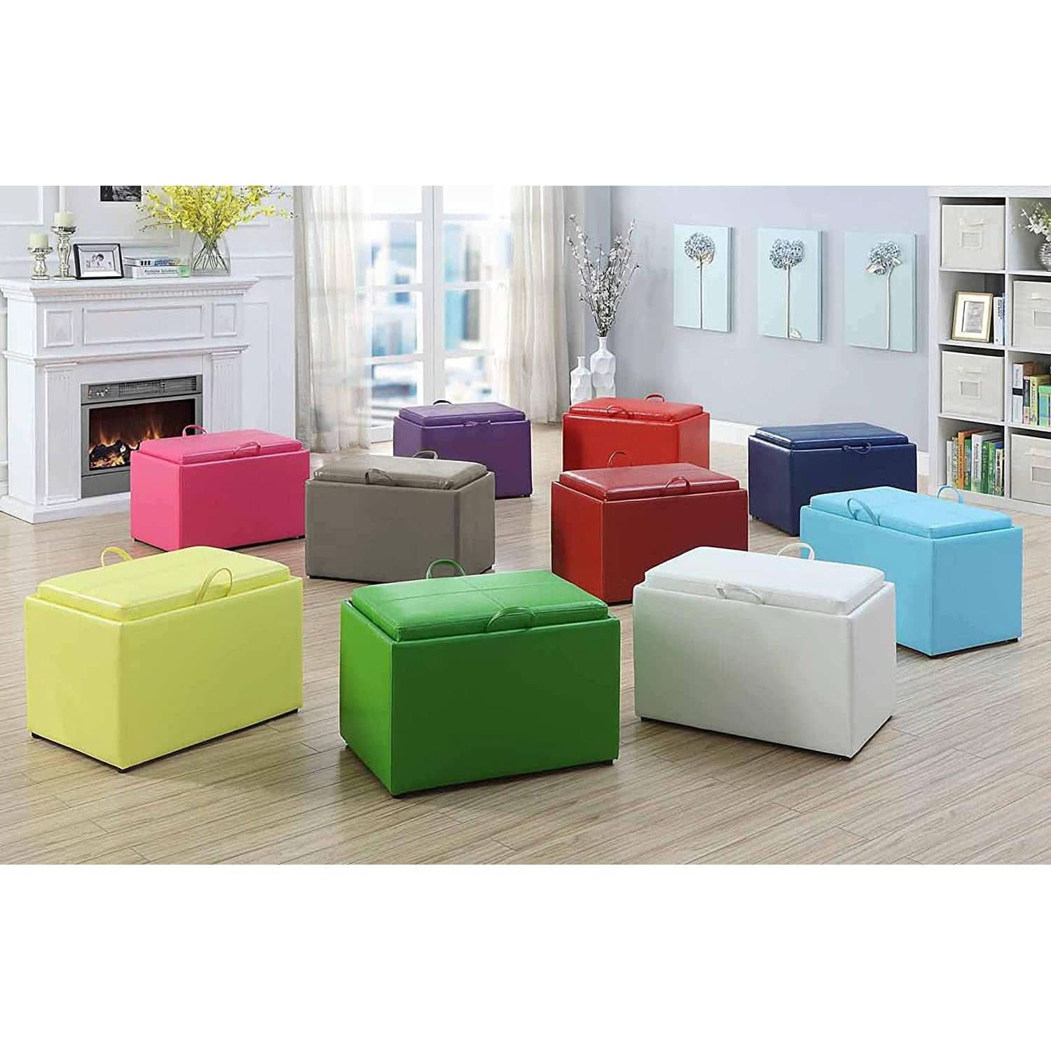 Gray Storage Ottoman With Reversible Tray Top Modern Design