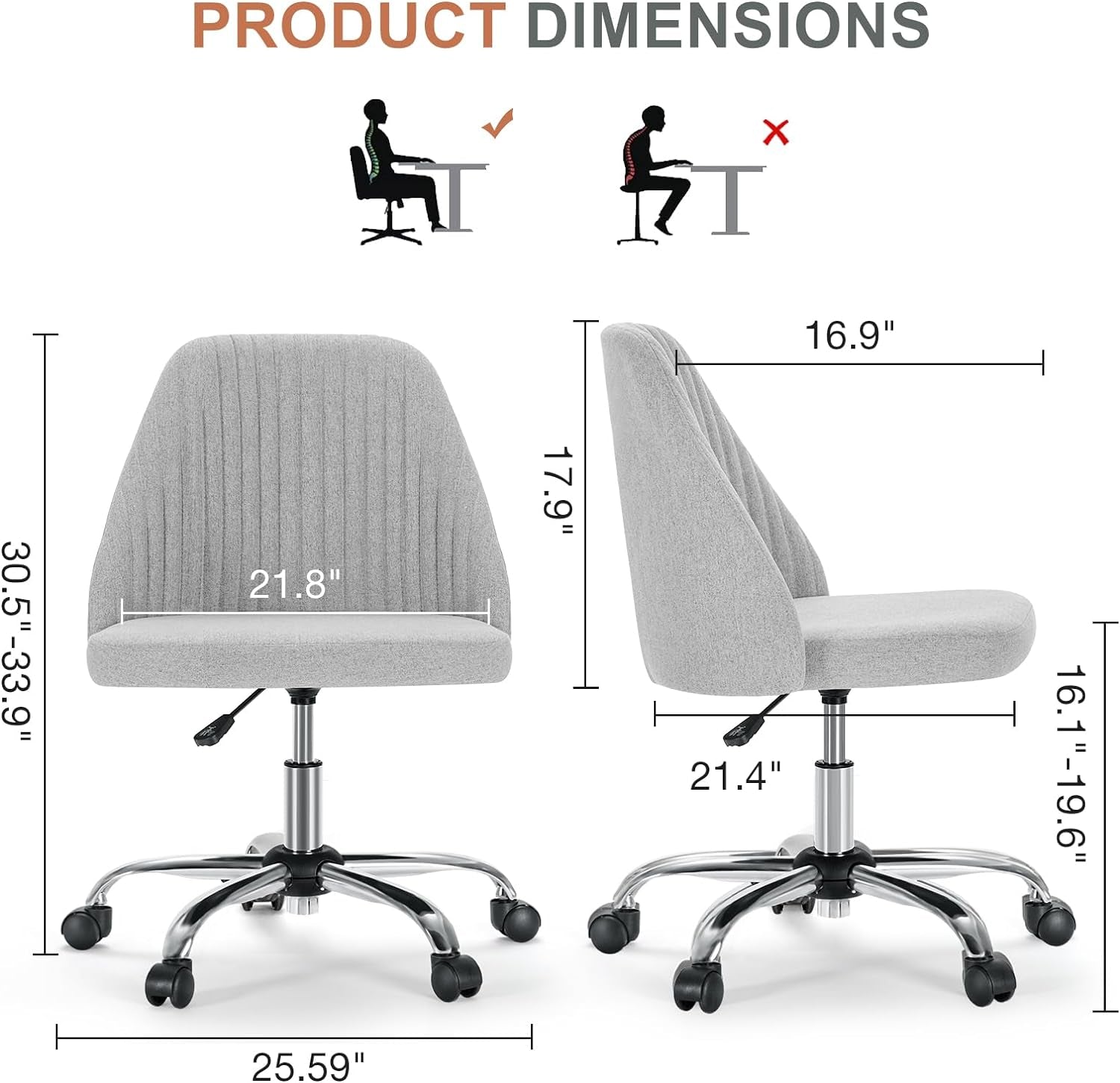 Gray Swivel Office Desk Chair With Wheels For Home Office