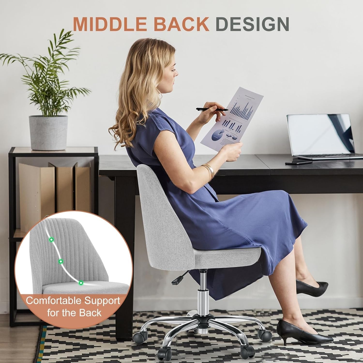 Gray Swivel Office Desk Chair With Wheels For Home Office