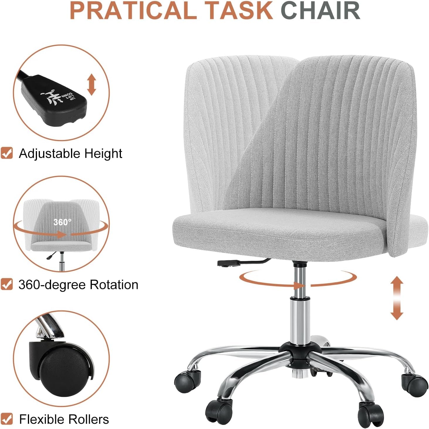 Gray Swivel Office Desk Chair With Wheels For Home Office