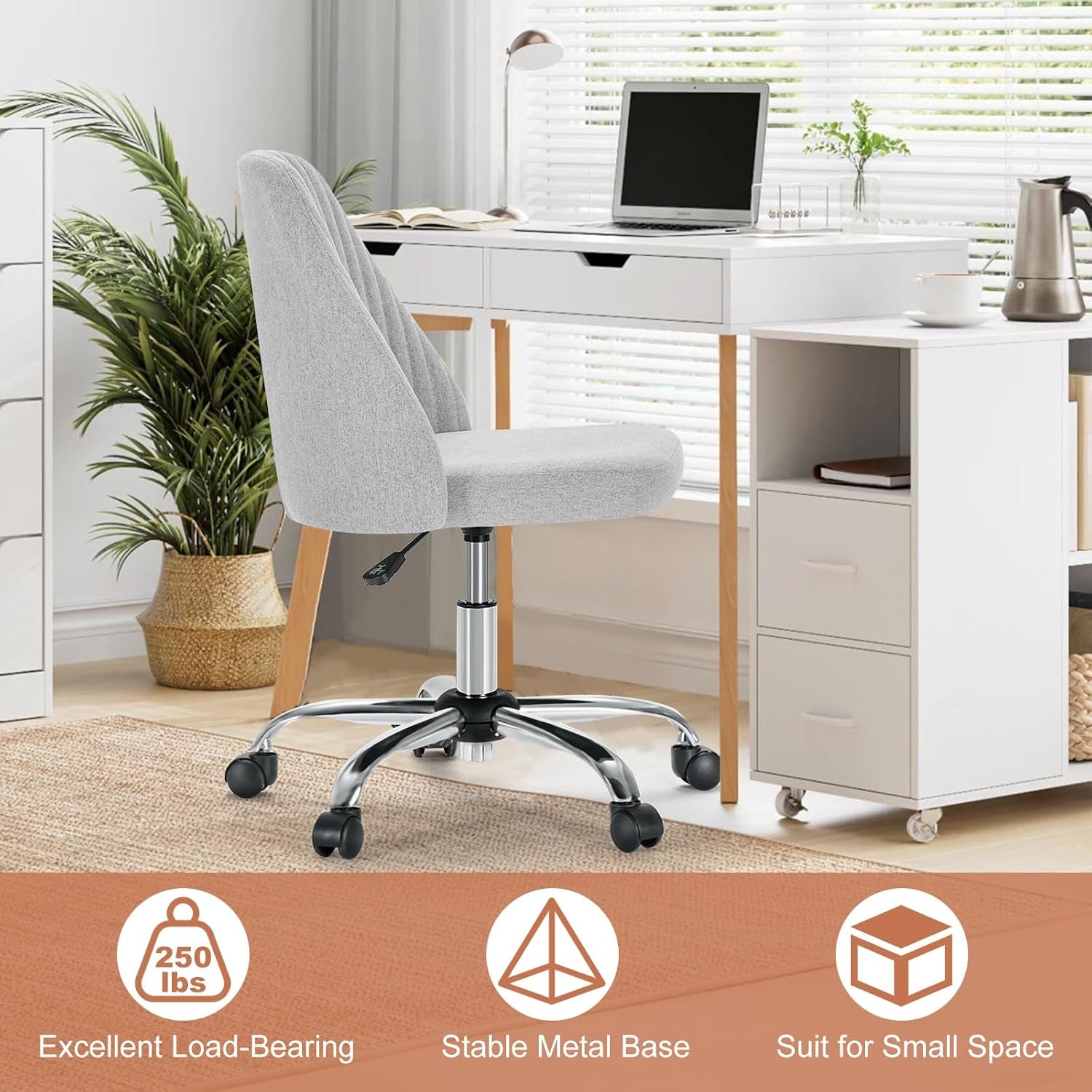 Gray Swivel Office Desk Chair With Wheels For Home Office