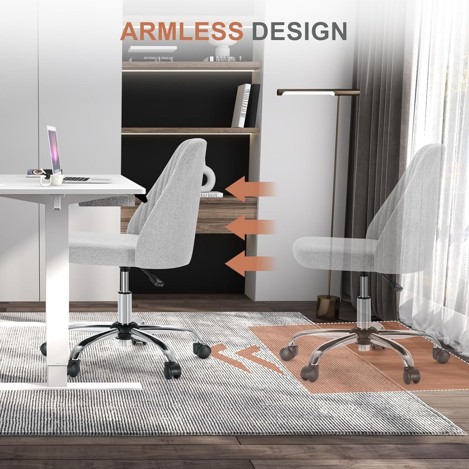 Gray Swivel Office Desk Chair With Wheels For Home Office