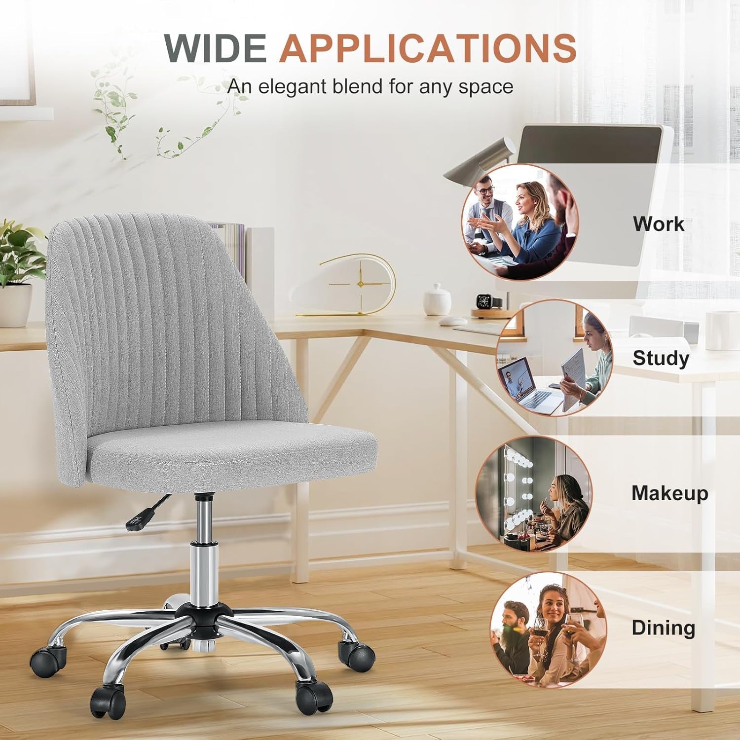 Gray Swivel Office Desk Chair With Wheels For Home Office