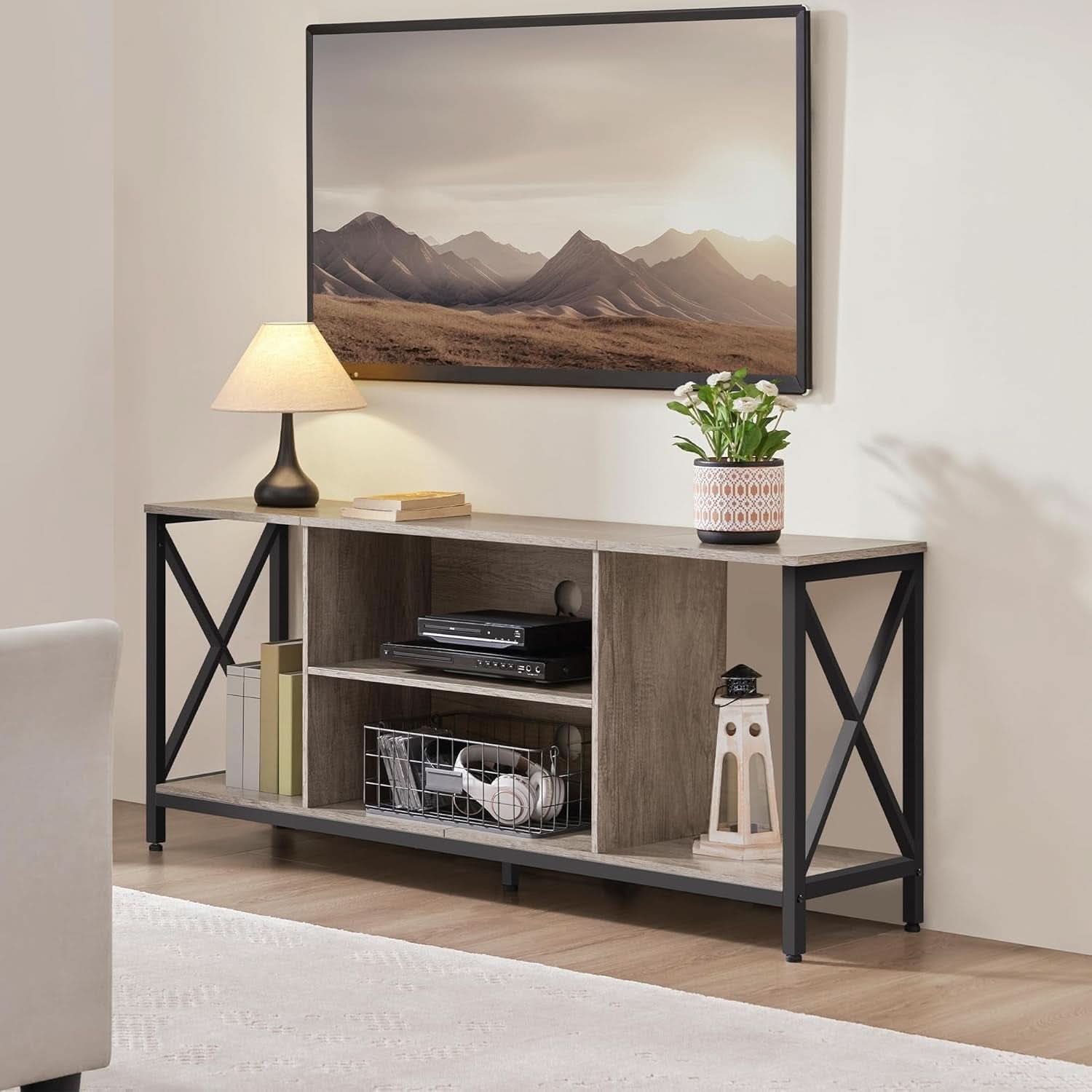 Gray TV Stand for 65 Inch TVs with Storage Console