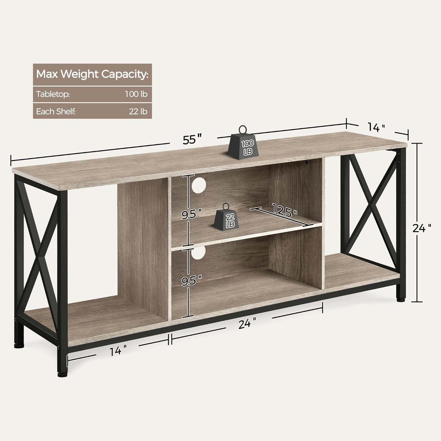 Gray TV Stand for 65 Inch TVs with Storage Console