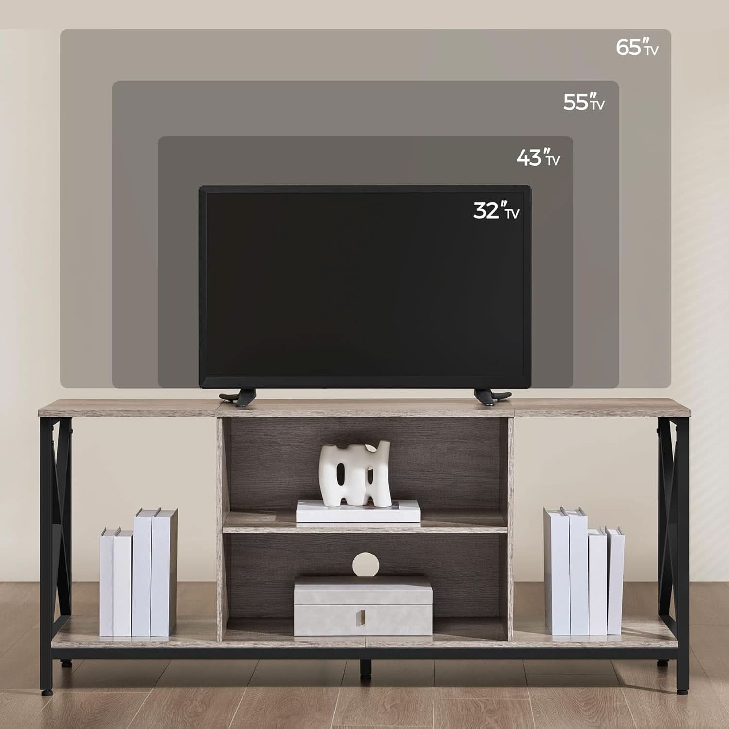 Gray TV Stand for 65 Inch TVs with Storage Console