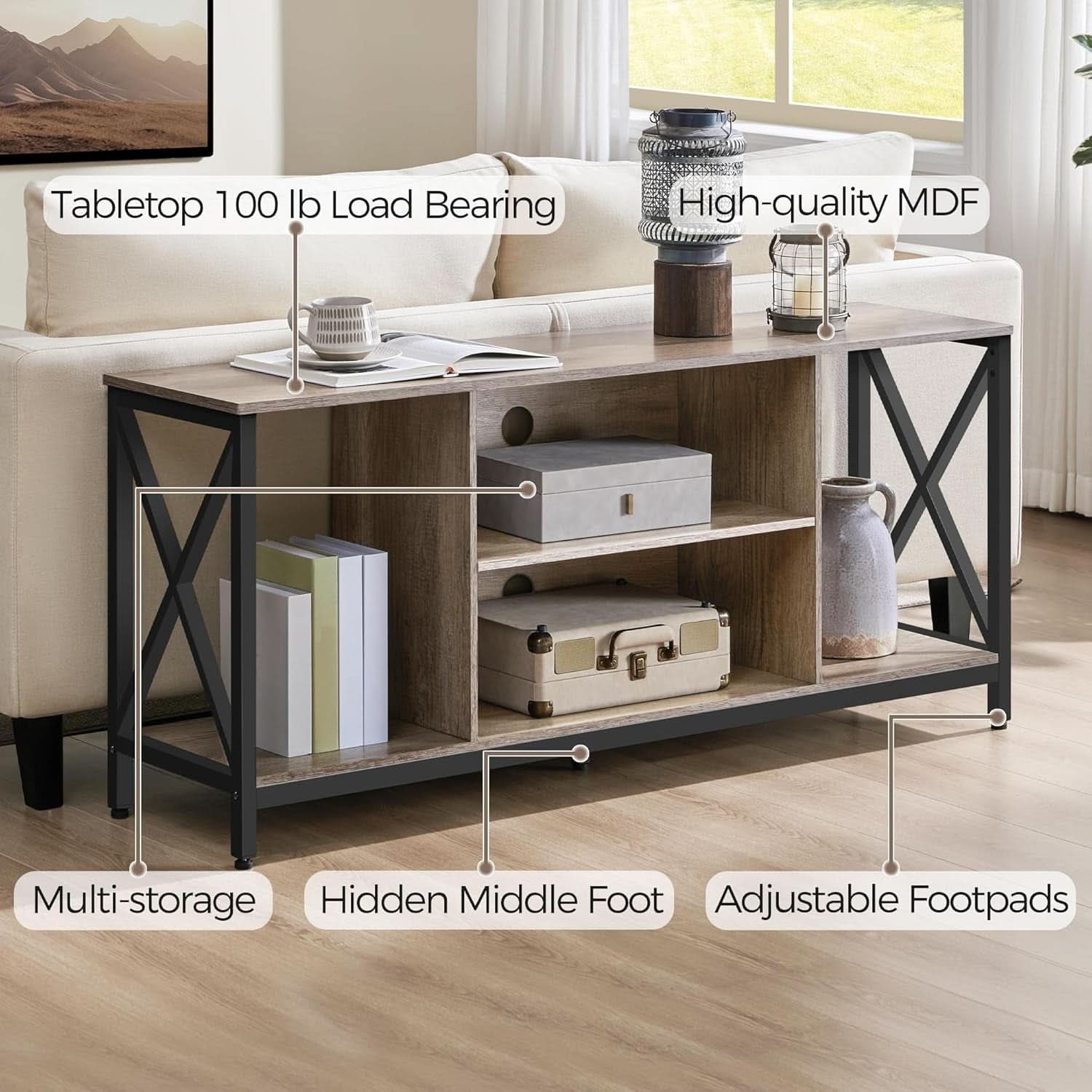 Gray TV Stand for 65 Inch TVs with Storage Console