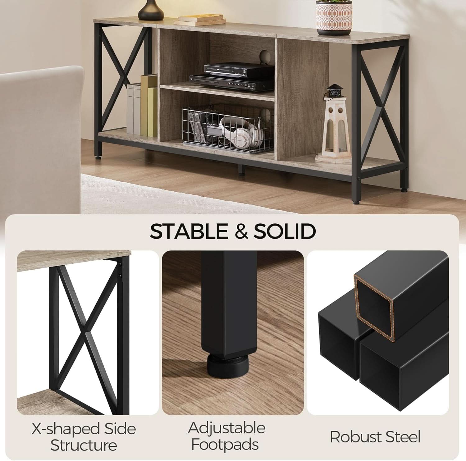 Gray TV Stand for 65 Inch TVs with Storage Console