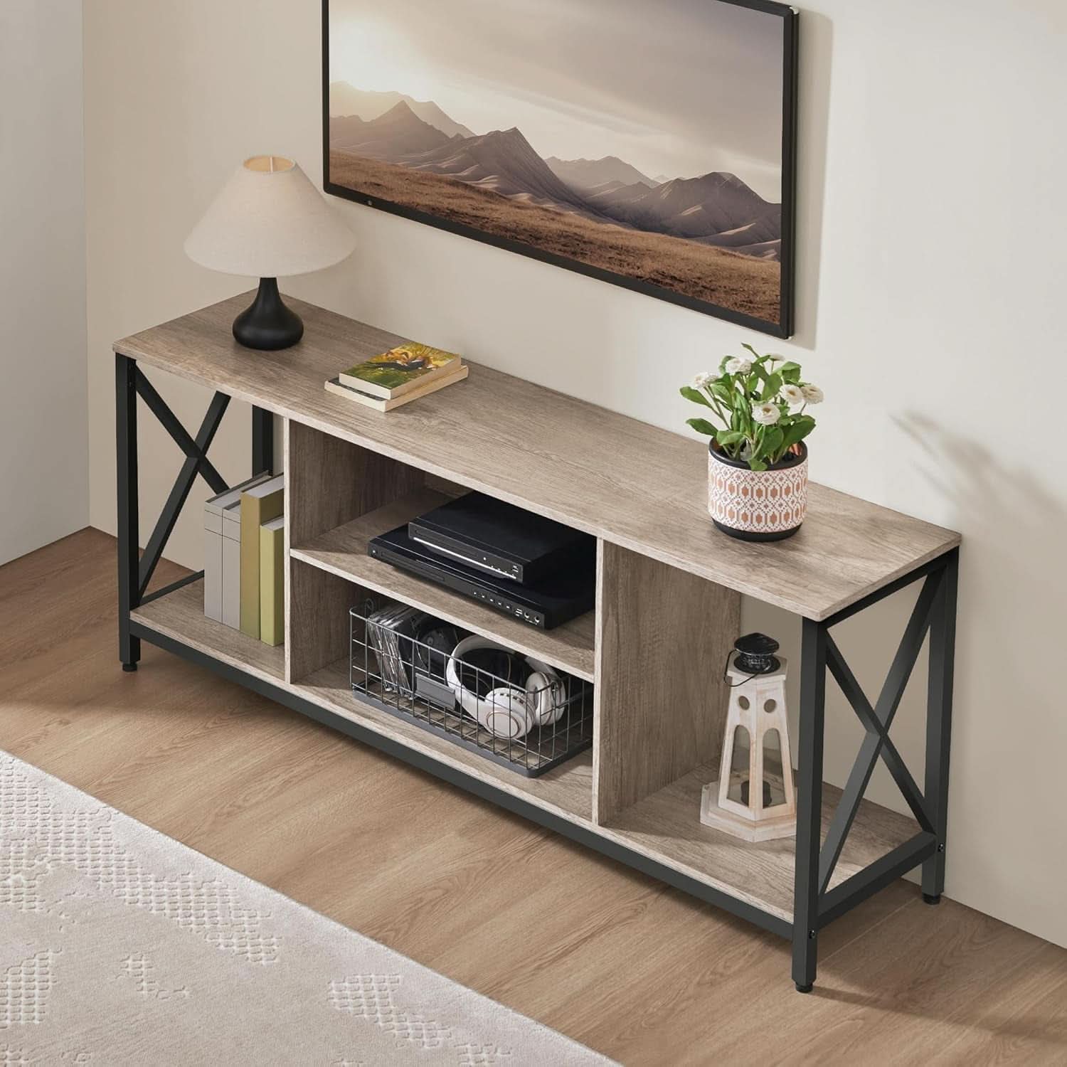 Gray TV Stand for 65 Inch TVs with Storage Console