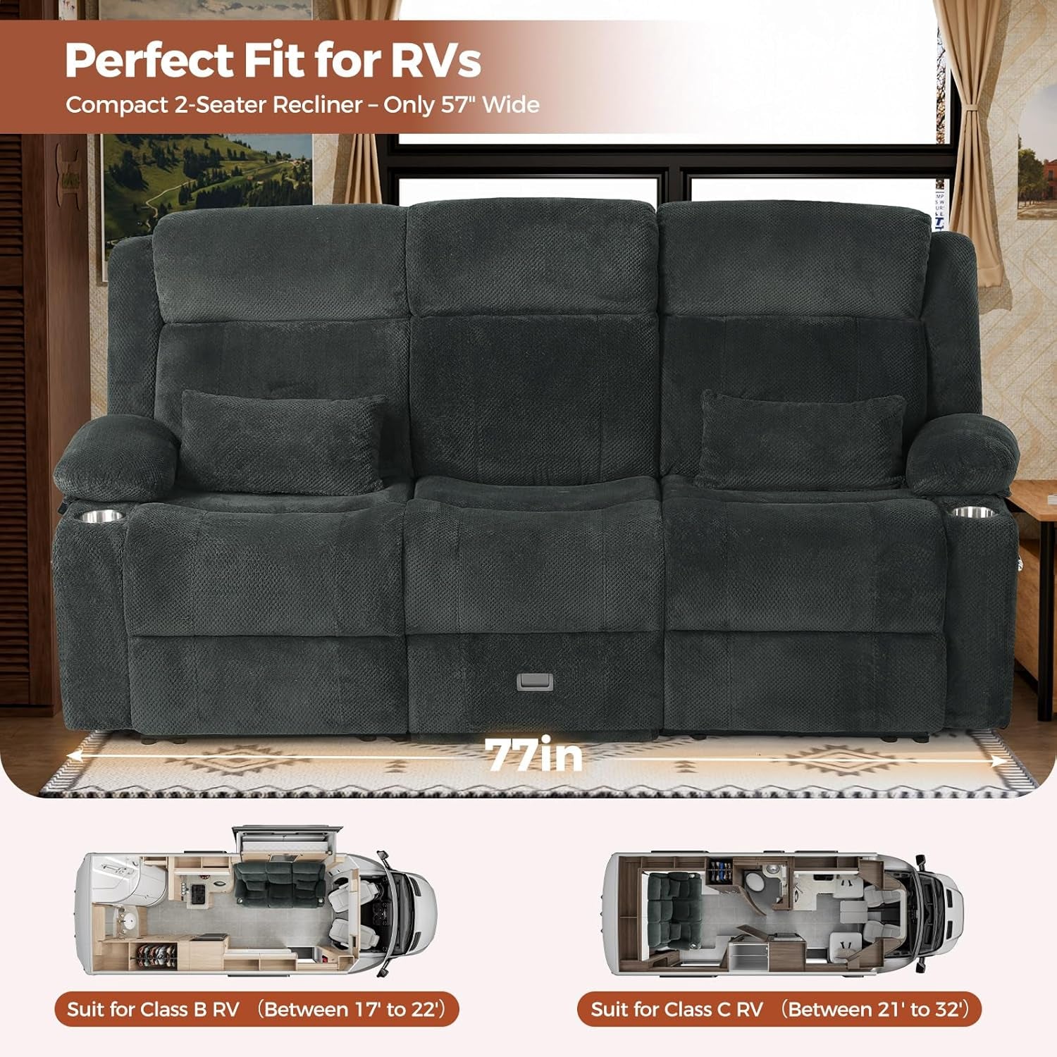 Gray Three Seater Manual Recliner Sofa With Flip Backrest