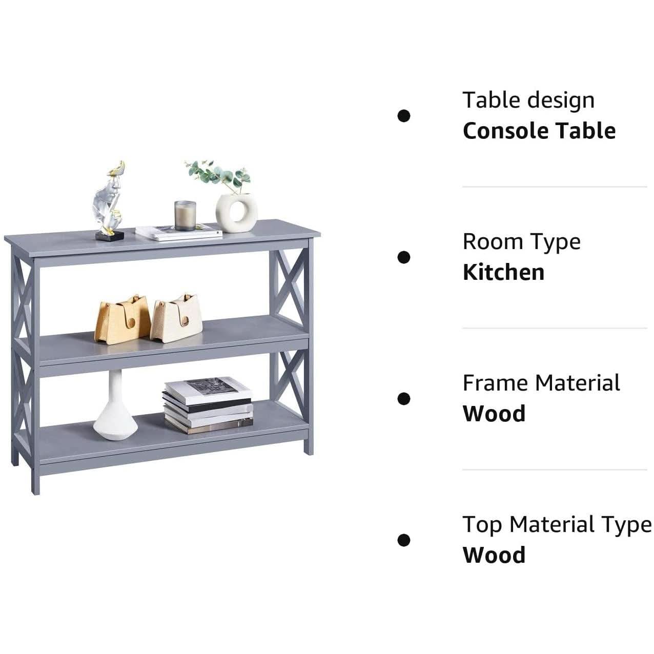 Gray Three Tier Console Table With Storage Shelves