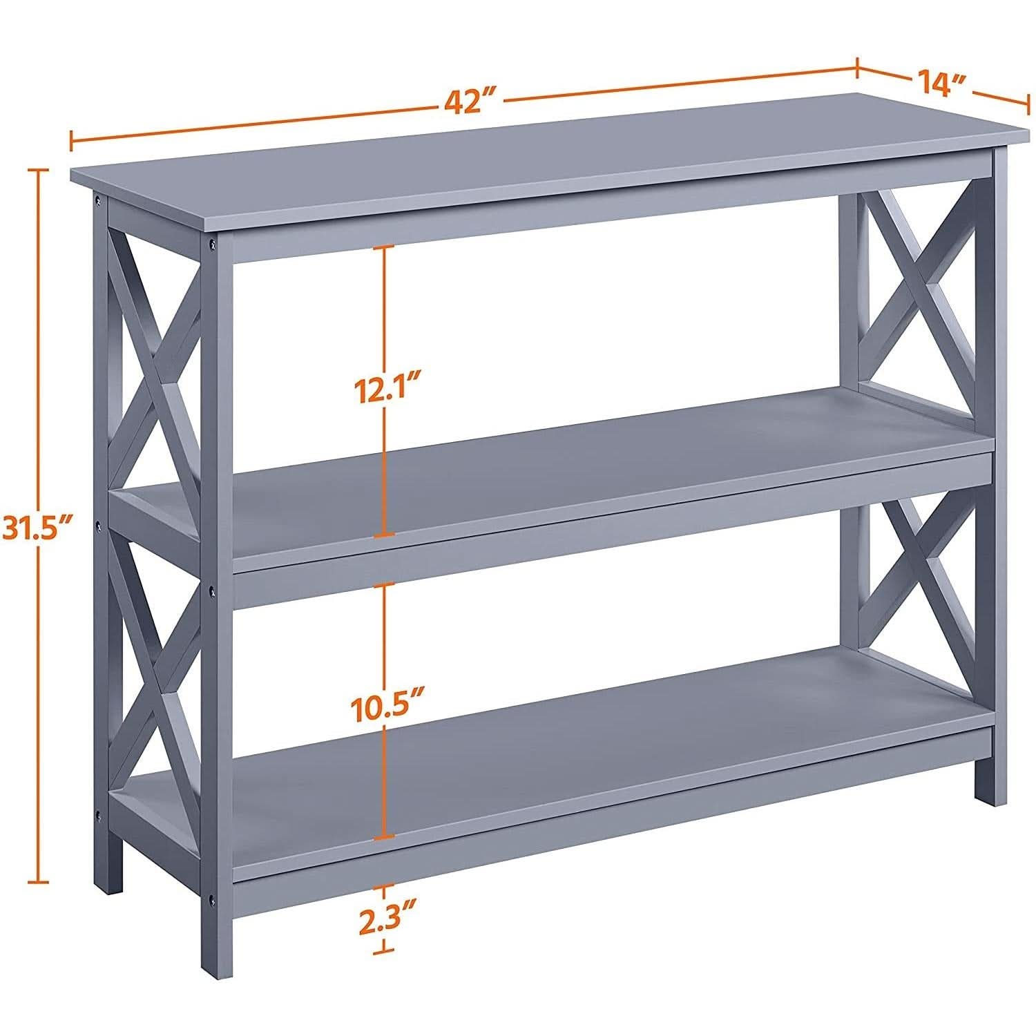 Gray Three Tier Console Table With Storage Shelves