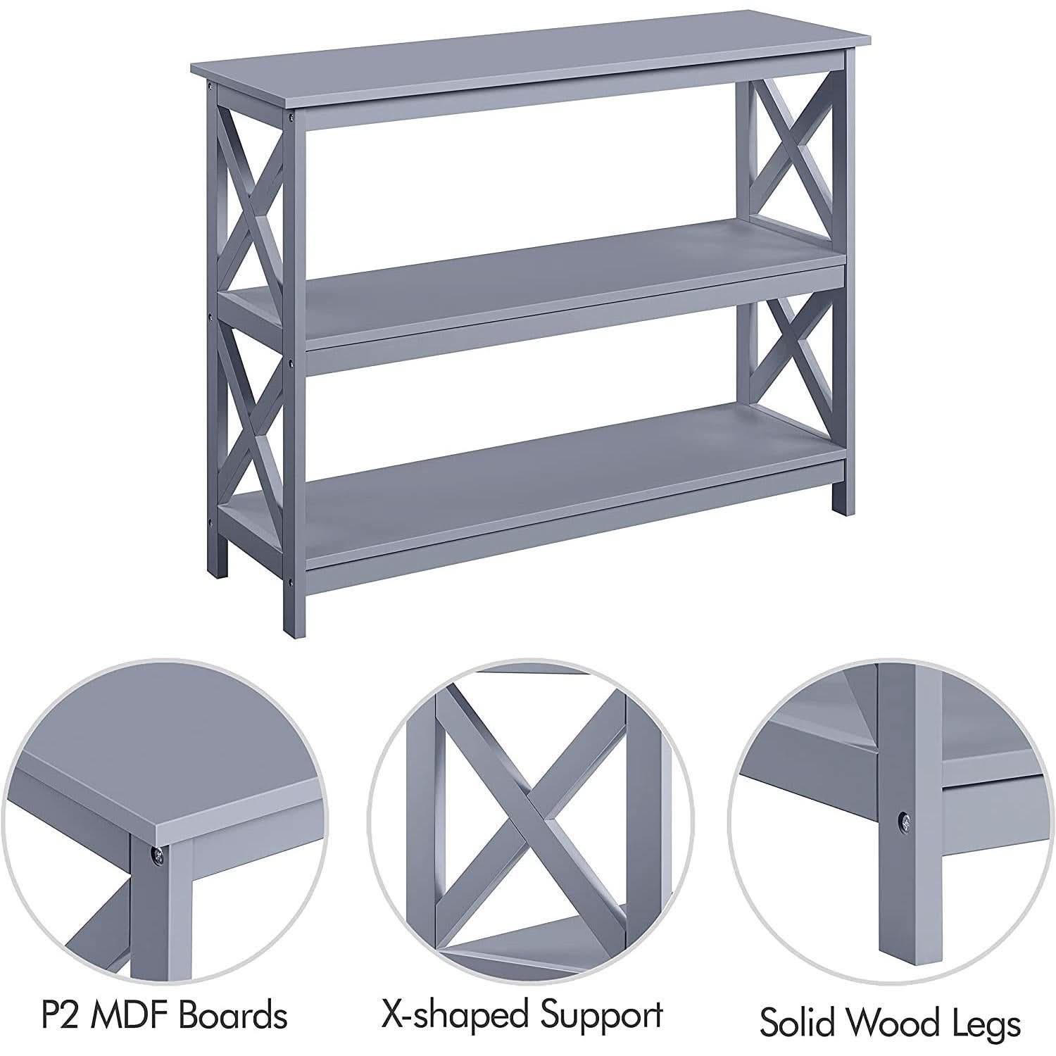 Gray Three Tier Console Table With Storage Shelves