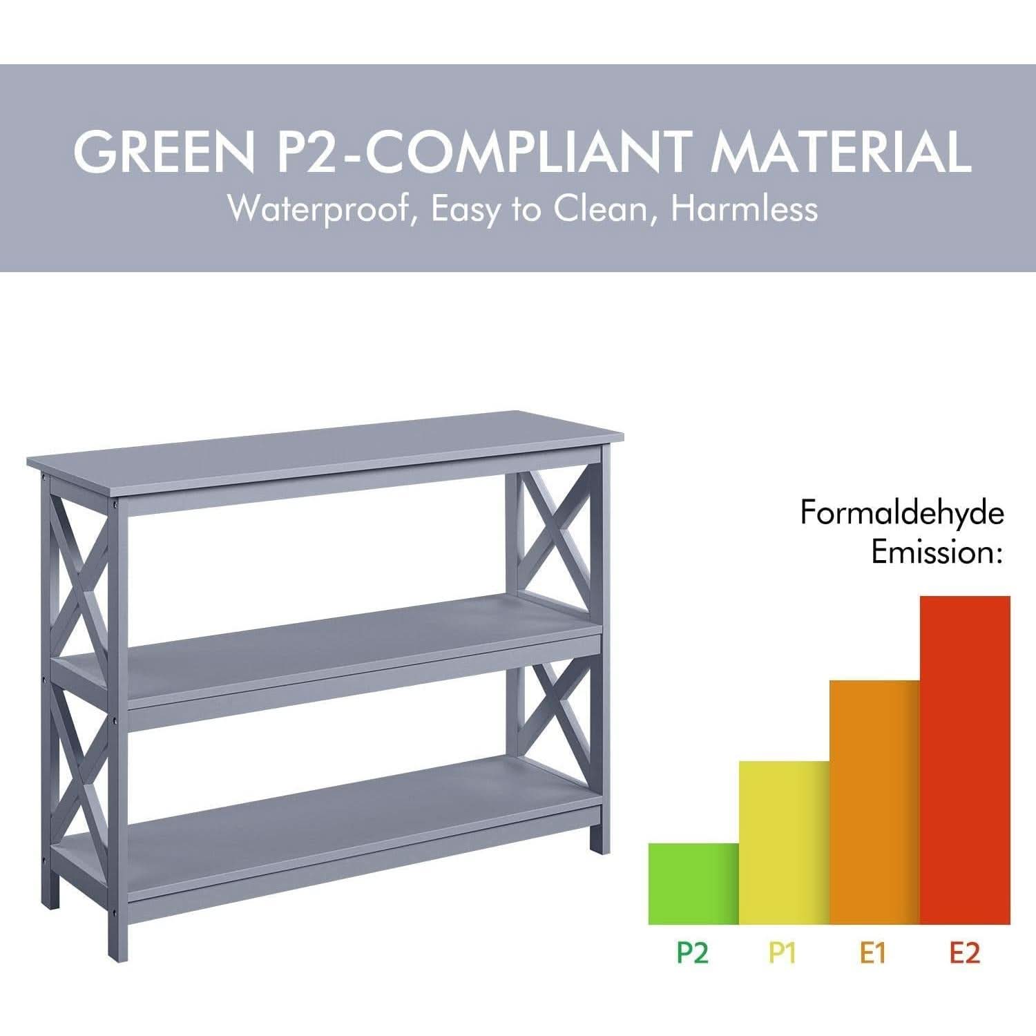 Gray Three Tier Console Table With Storage Shelves