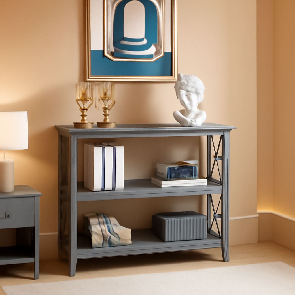 Gray Three Tier Console Table With Storage Shelves