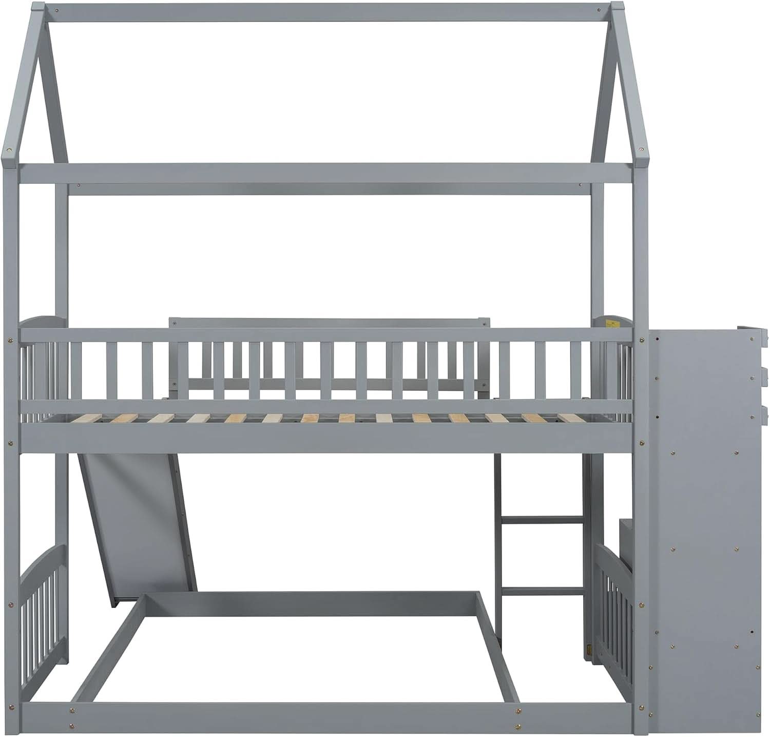 Gray Twin Loft Bunk Bed With Slide And Stairs Storage