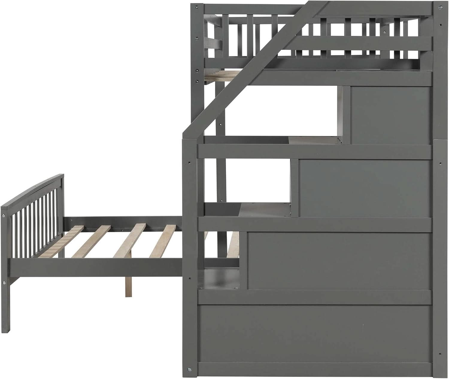 Gray Twin Over Full Bunk Bed With Storage Stairs Solid Wood