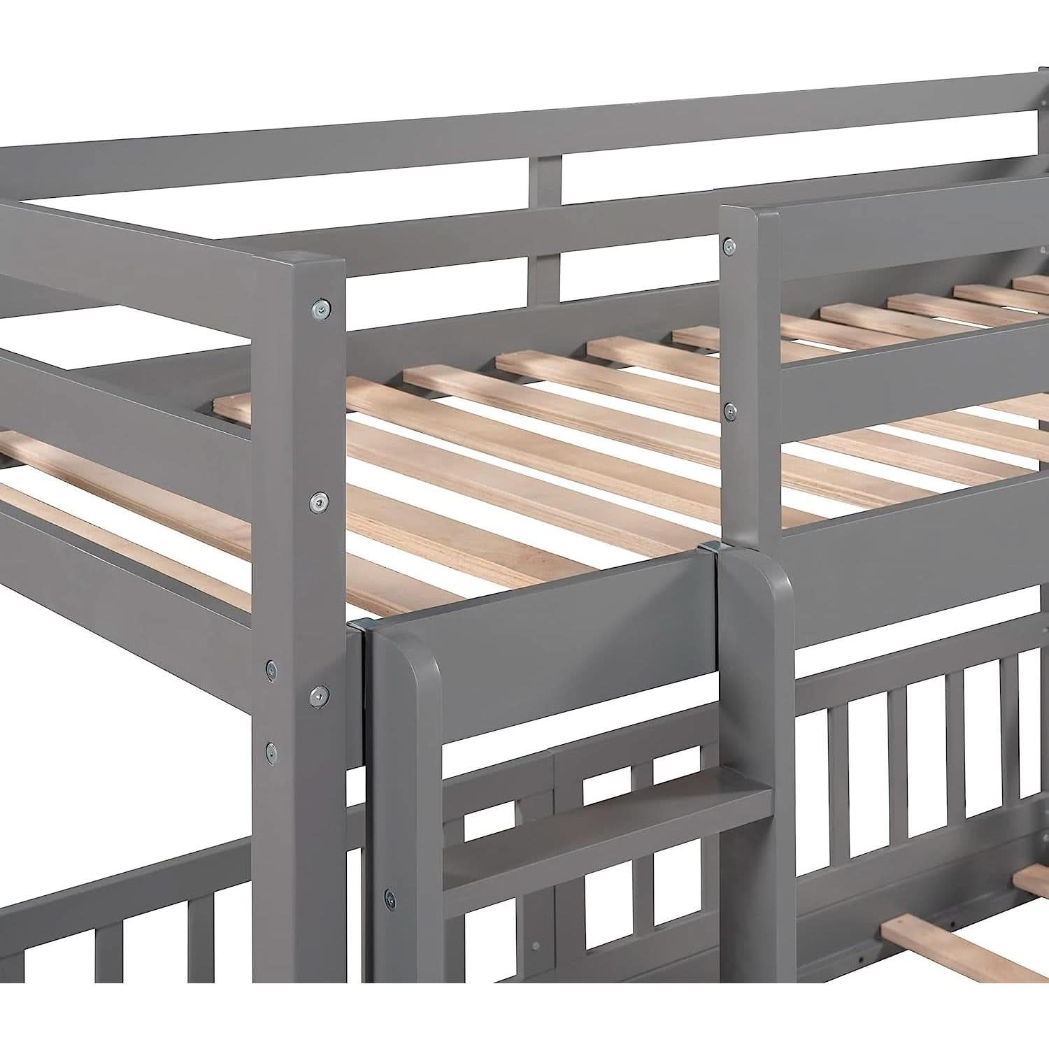 Gray Twin Over Twin Bunk Bed With Slide And Ladder