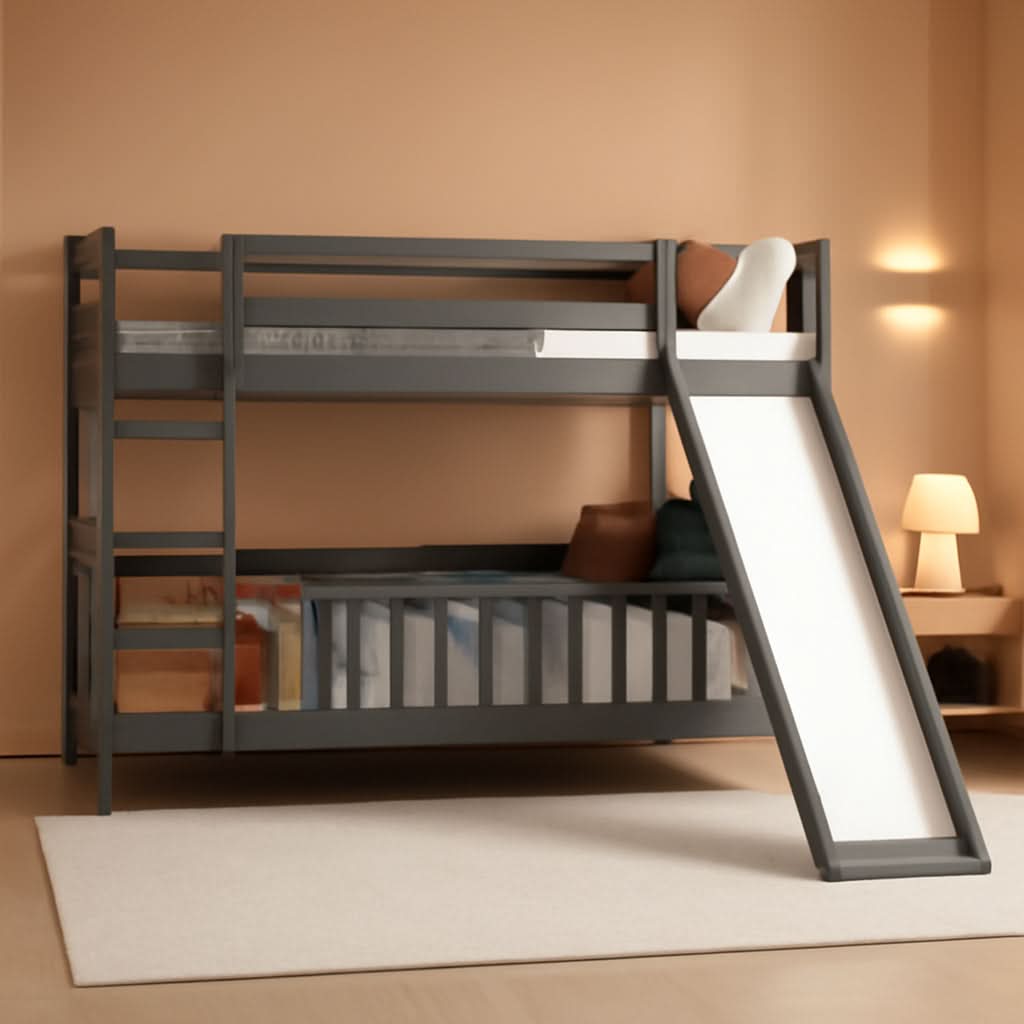 Gray Twin Over Twin Bunk Bed With Slide And Ladder