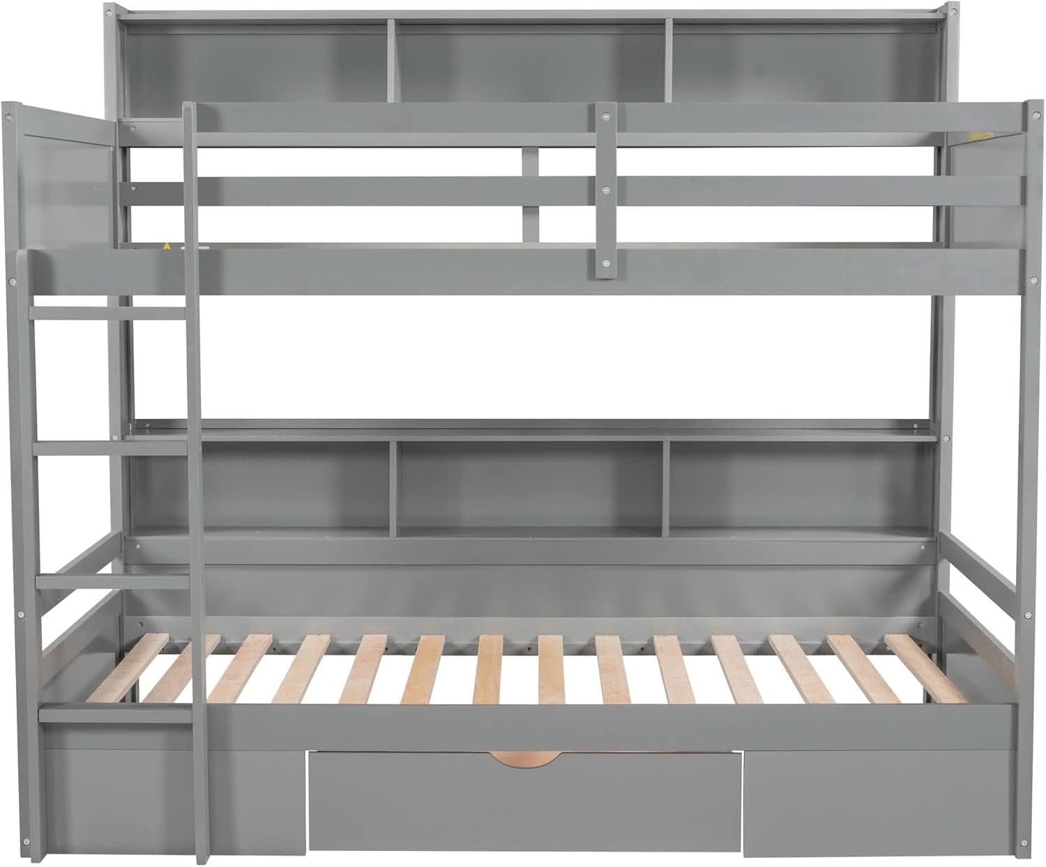 Gray Twin Over Twin Bunk Bed With Storage Drawers Shelves