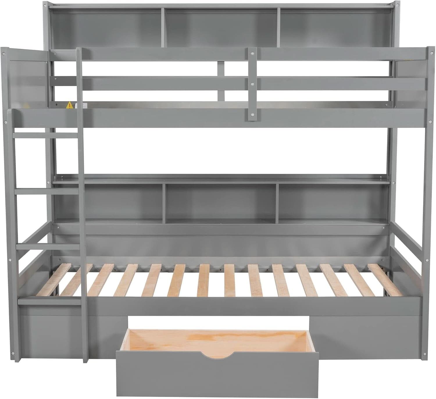 Gray Twin Over Twin Bunk Bed With Storage Drawers Shelves