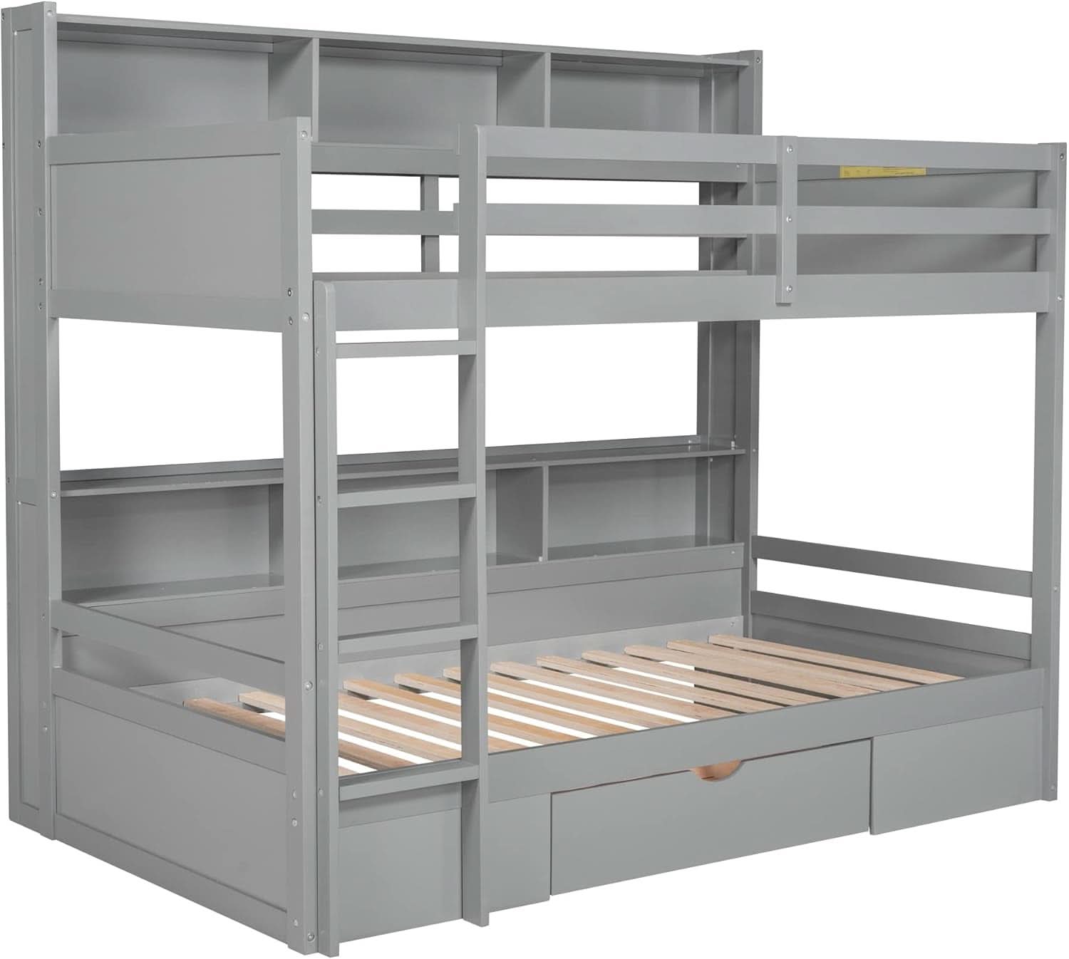 Gray Twin Over Twin Bunk Bed With Storage Drawers Shelves