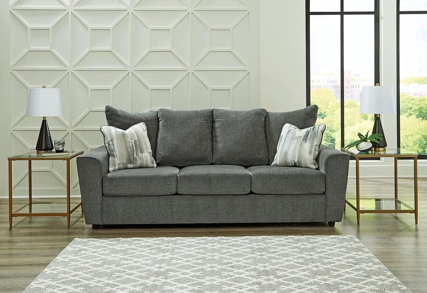 Gray Upholstered Casual Sofa With Flared Arms Modern