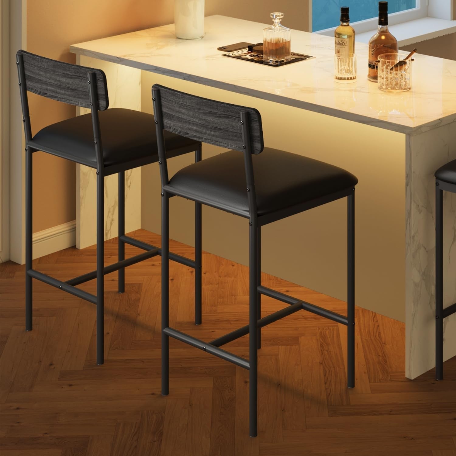 Gray Upholstered Counter Height Bar Stools Set Of 2