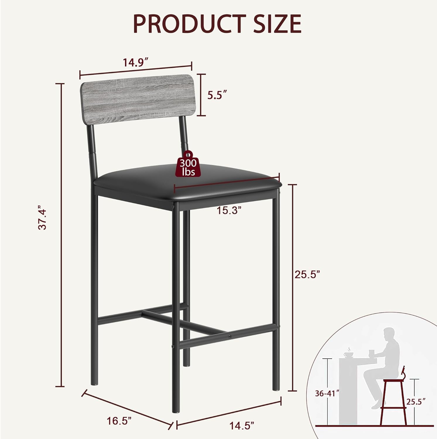 Gray Upholstered Counter Height Bar Stools Set Of 2