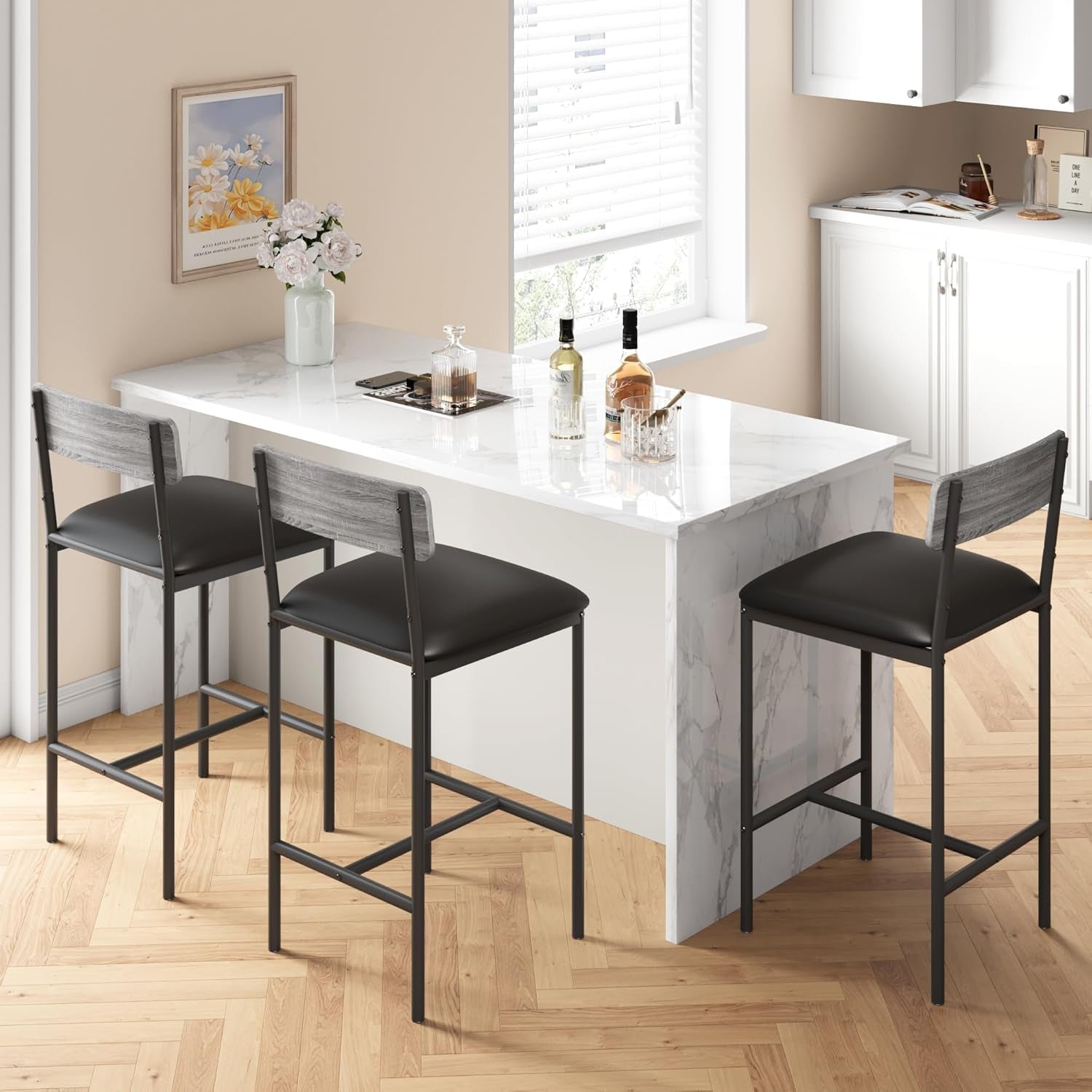 Gray Upholstered Counter Height Bar Stools Set Of 2
