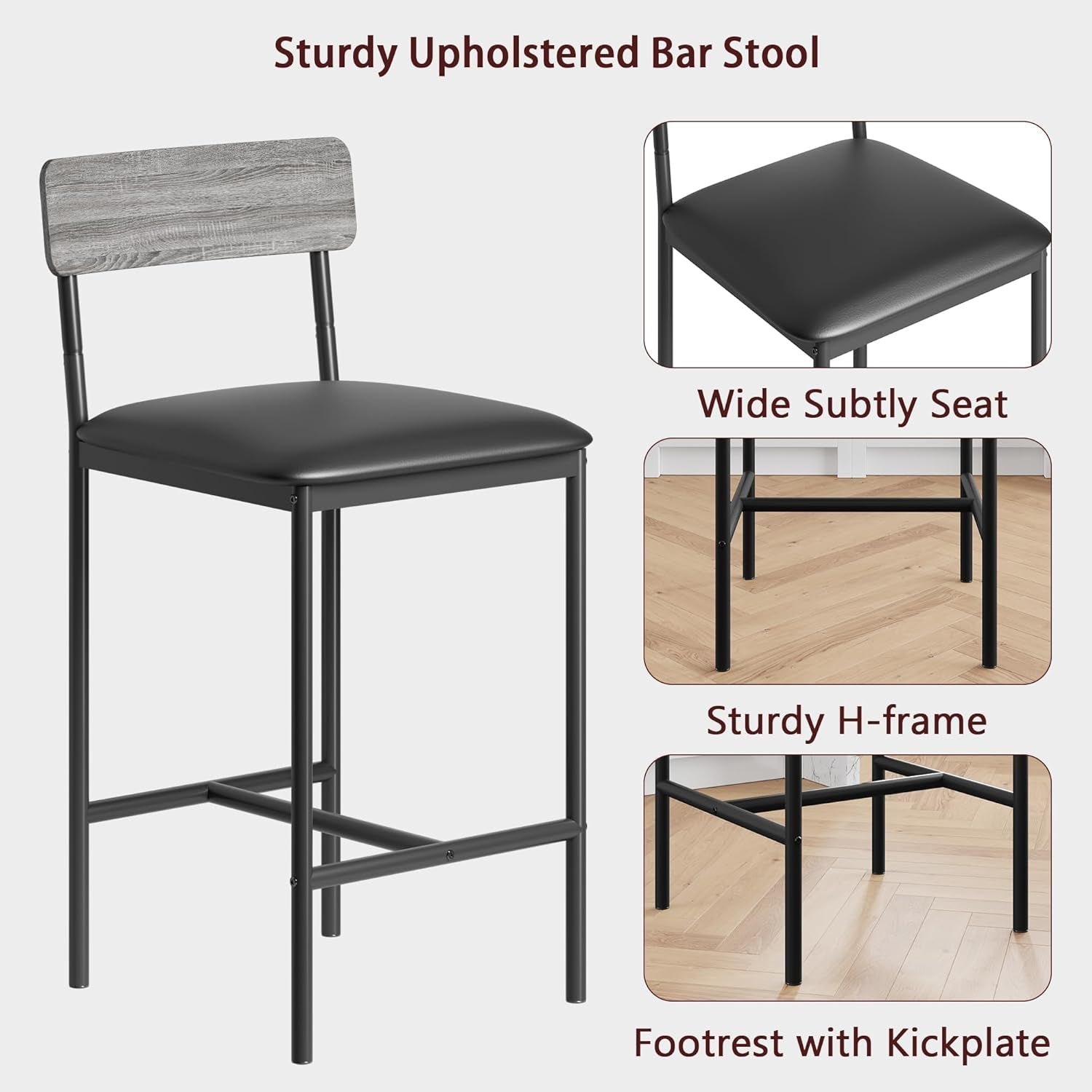 Gray Upholstered Counter Height Bar Stools Set Of 2