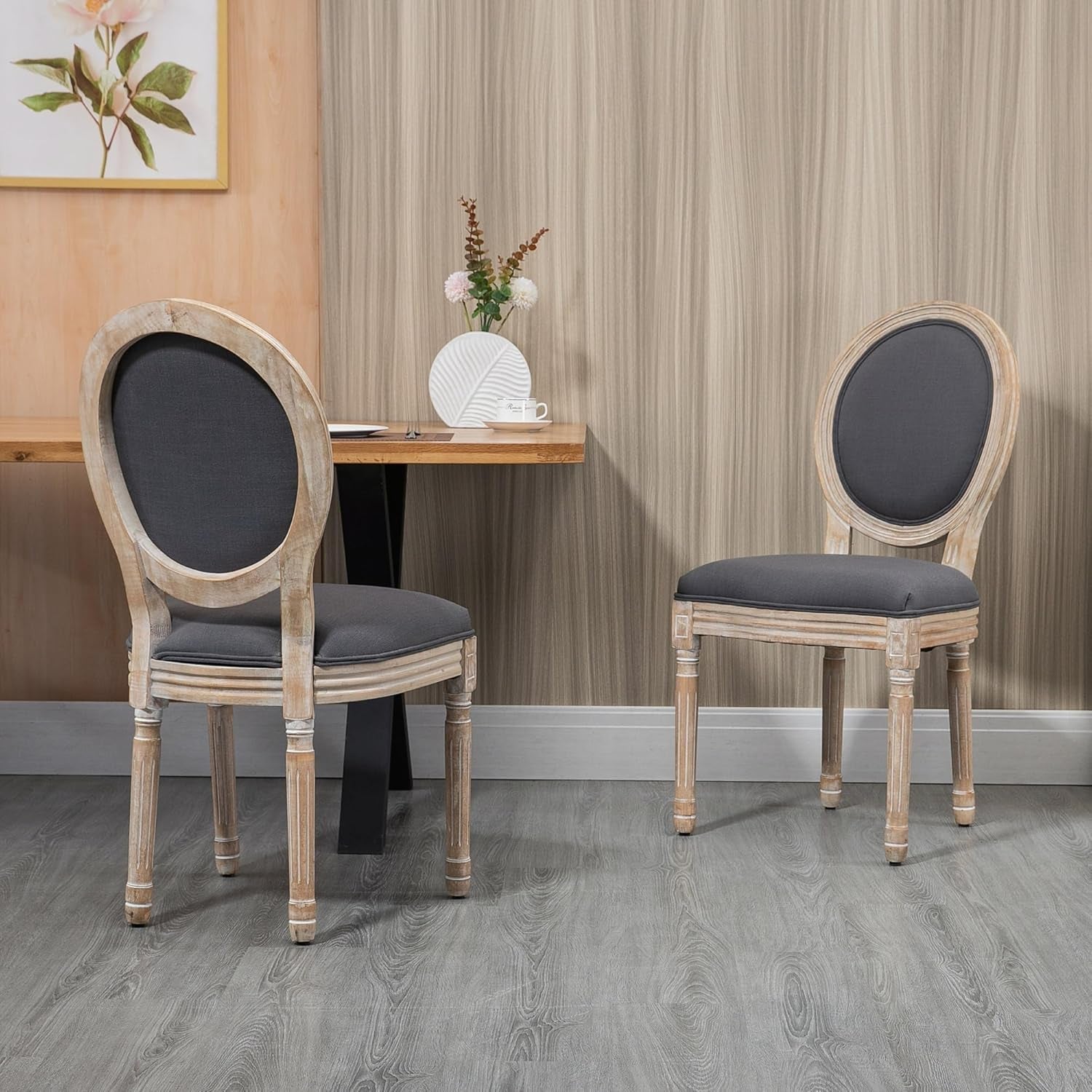 Gray Upholstered Dining Chair Set Of 2 French Style Armless Cushioned