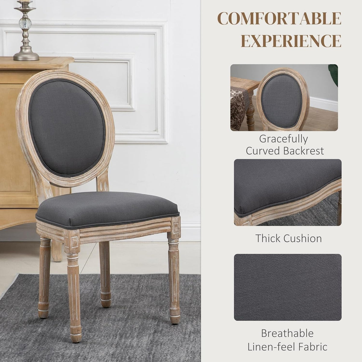 Gray Upholstered Dining Chair Set Of 2 French Style Armless Cushioned