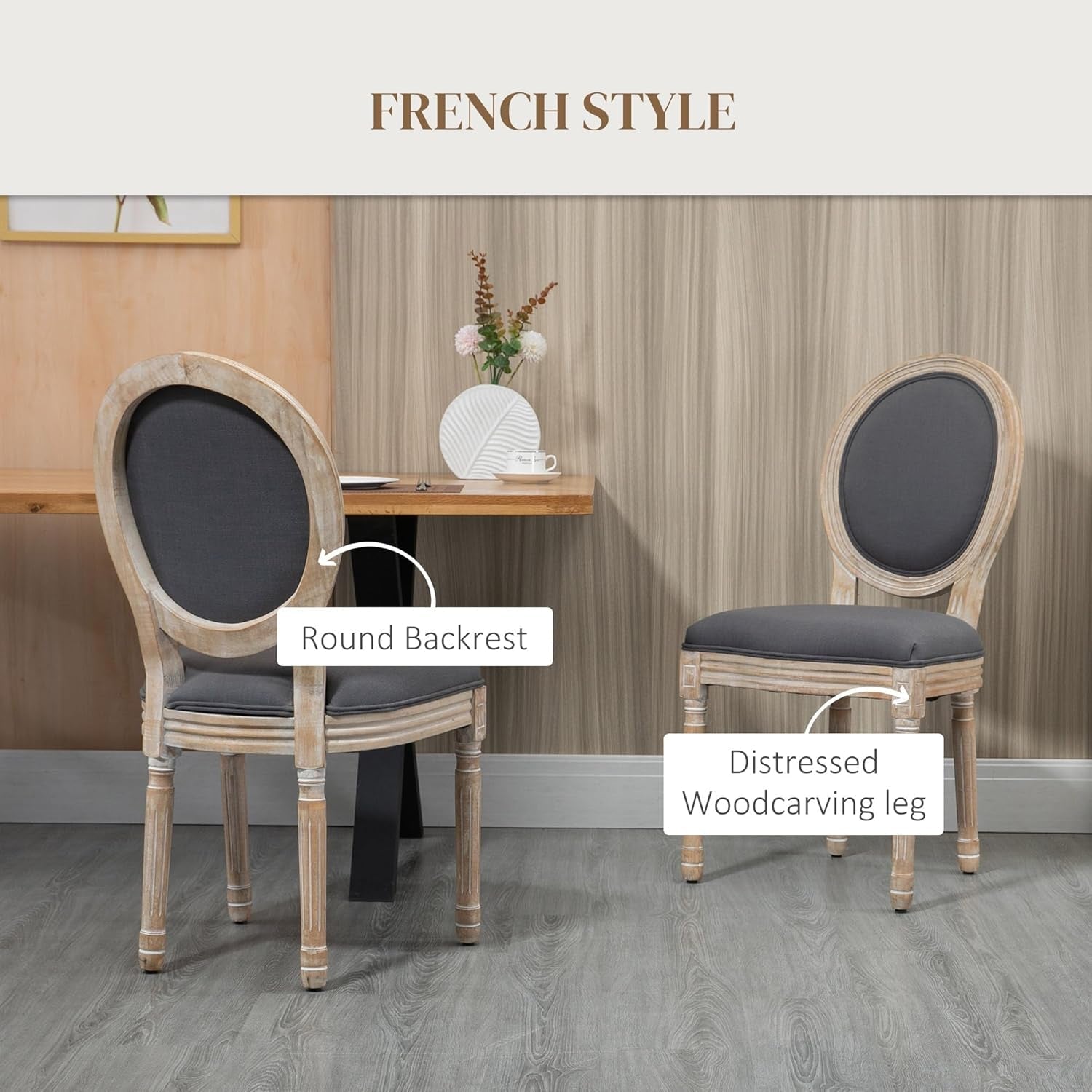 Gray Upholstered Dining Chair Set Of 2 French Style Armless Cushioned