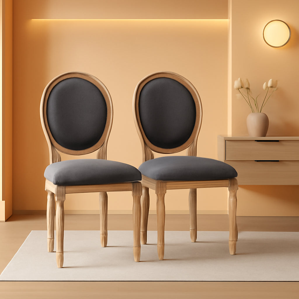 Gray Upholstered Dining Chair Set Of 2 French Style Armless Cushioned