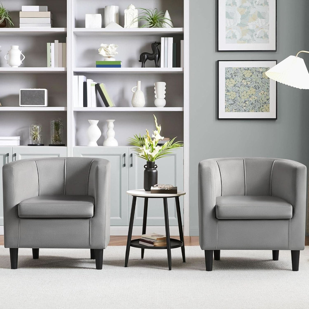 Gray Velvet Barrel Accent Chairs Set of 2 18.5x19.7in Seats
