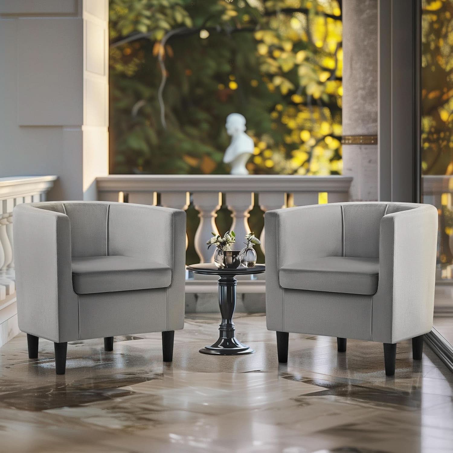 Gray Velvet Barrel Accent Chairs Set of 2 18.5x19.7in Seats