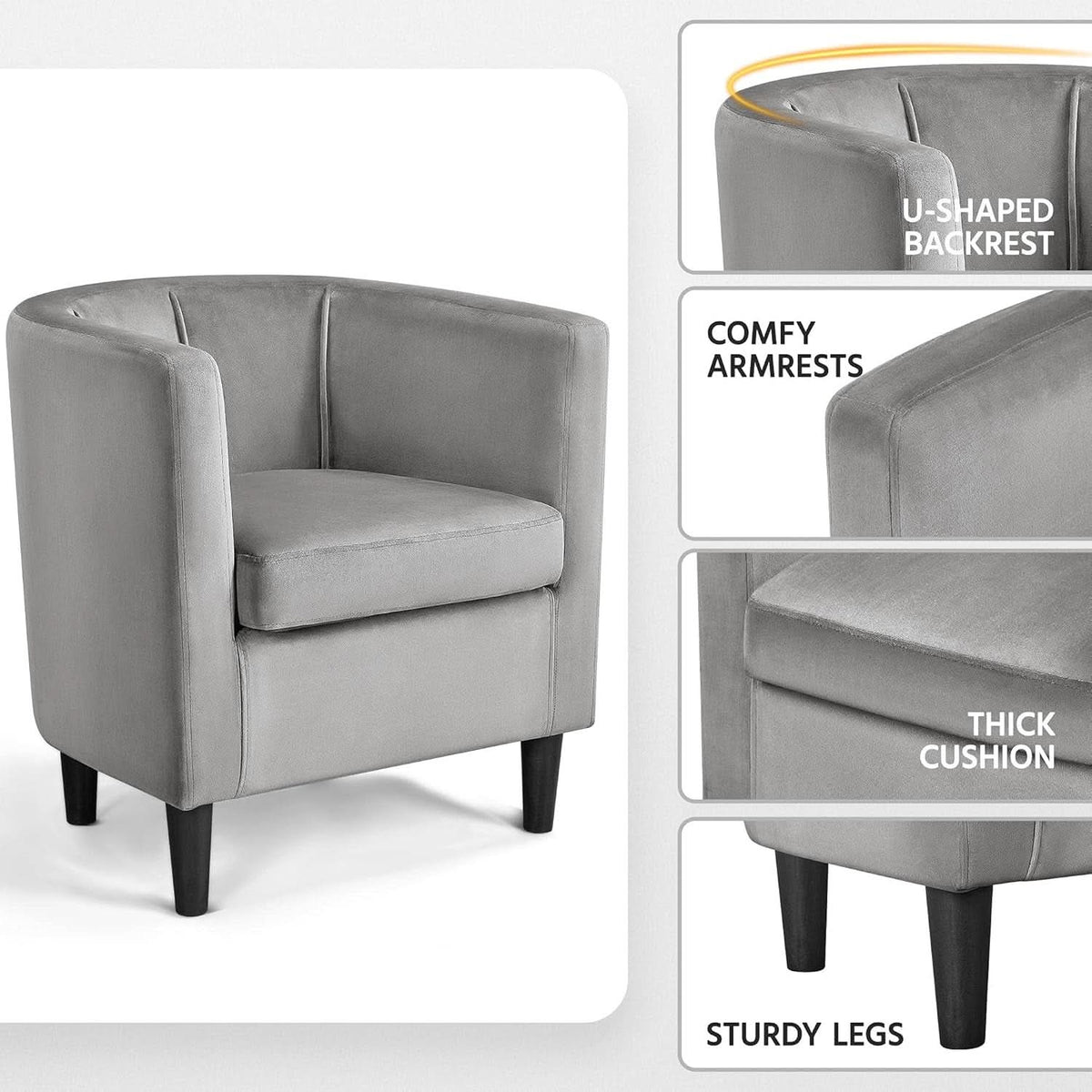 Gray Velvet Barrel Accent Chairs Set of 2 18.5x19.7in Seats