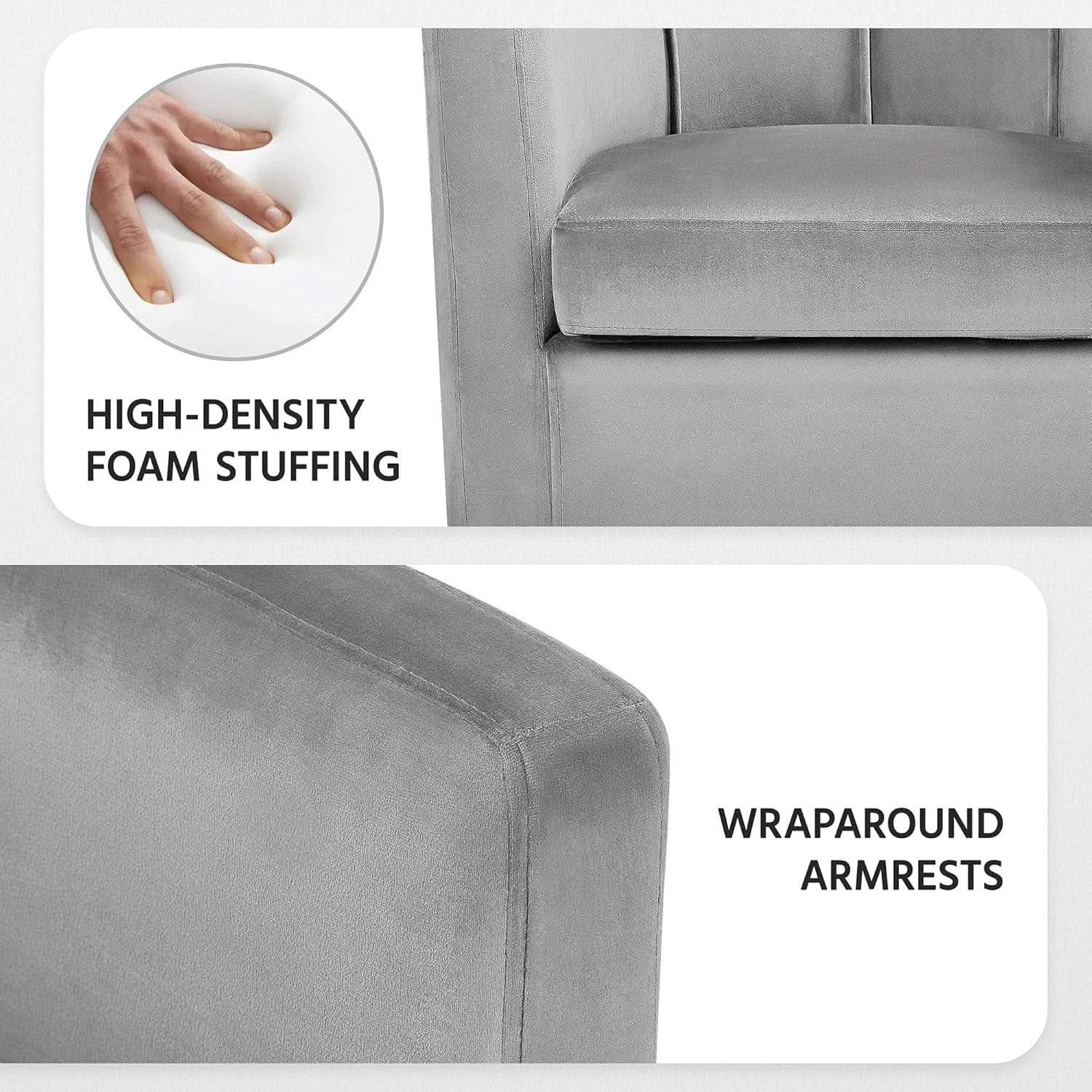 Gray Velvet Barrel Accent Chairs Set of 2 18.5x19.7in Seats