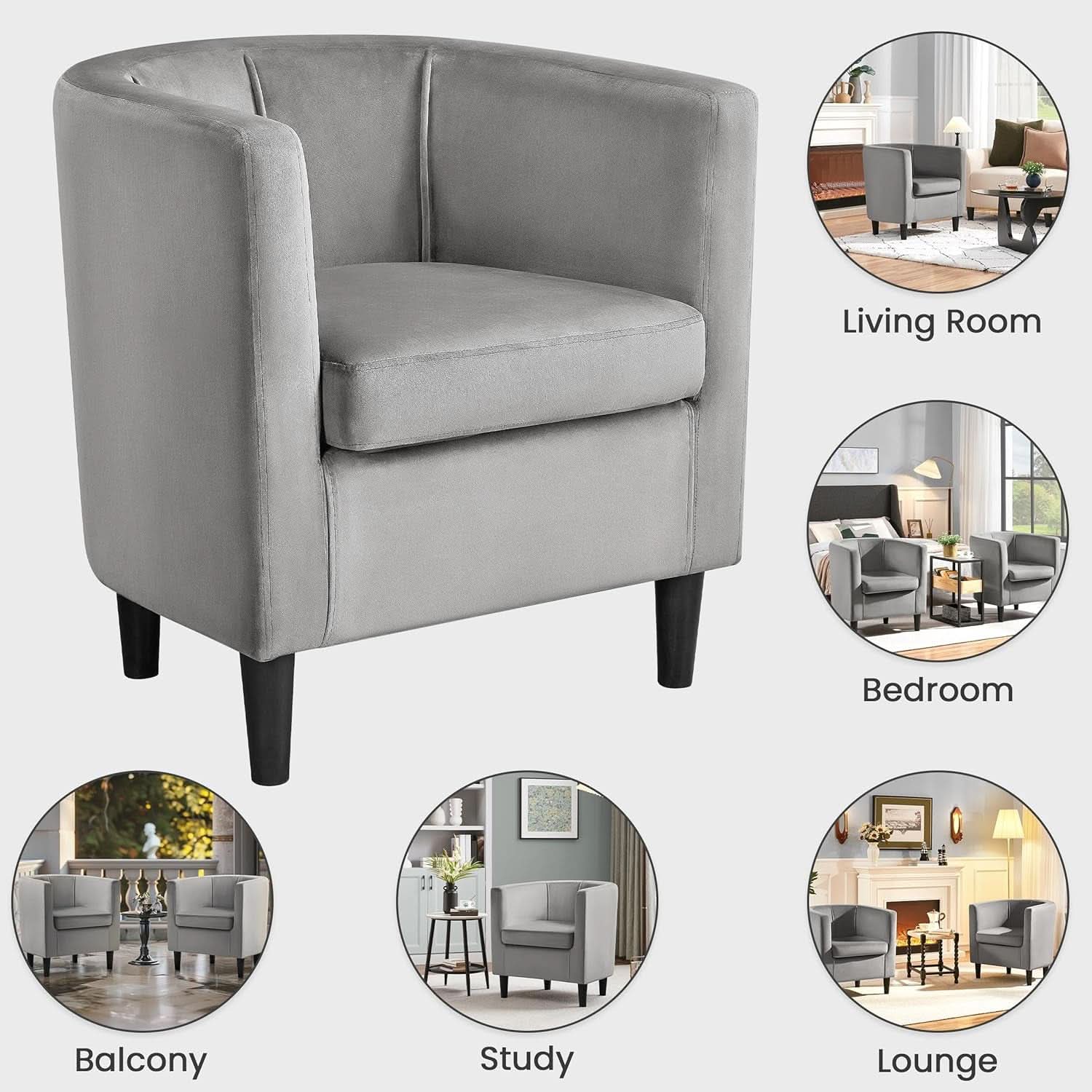Gray Velvet Barrel Accent Chairs Set of 2 18.5x19.7in Seats
