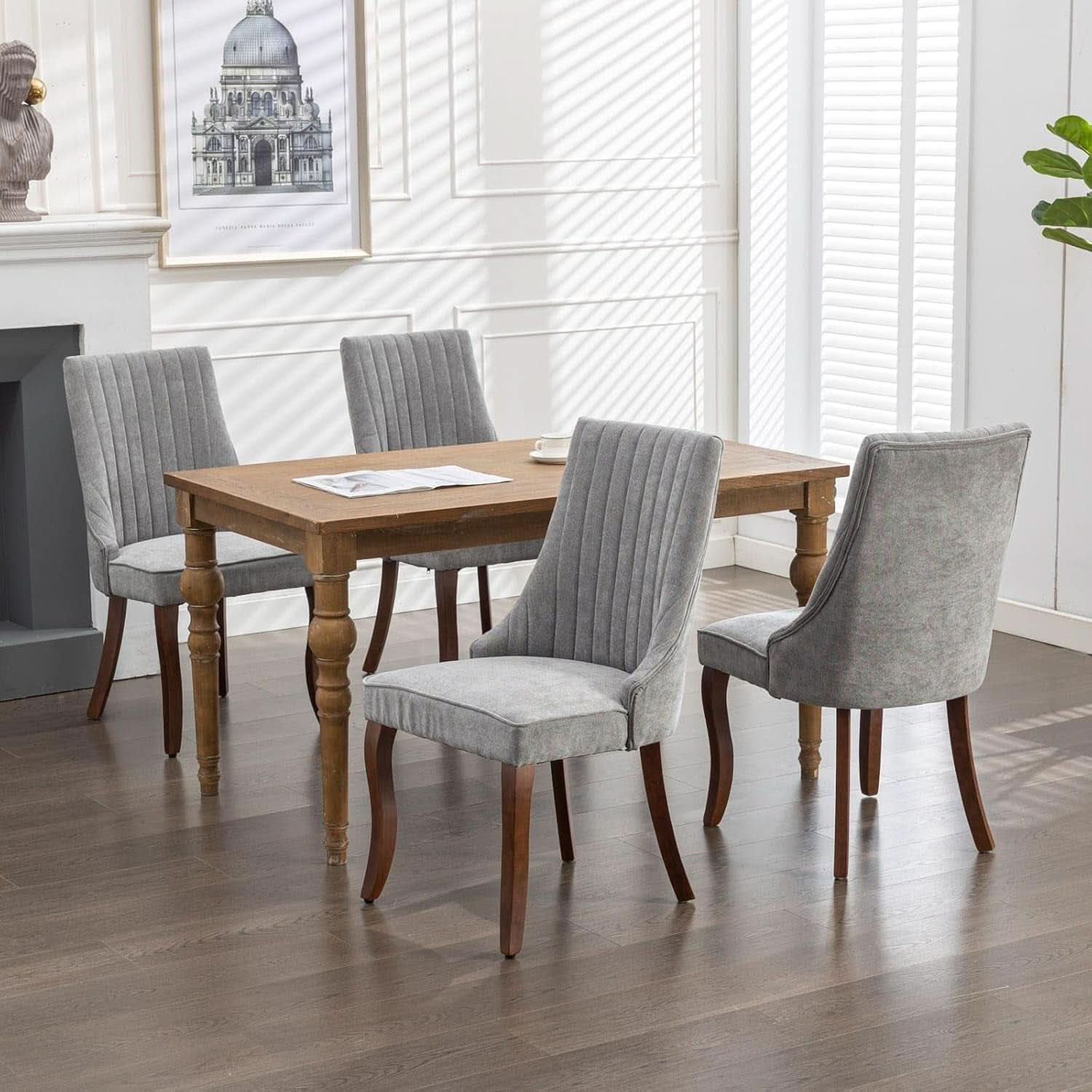 Gray Velvet Dining Chairs Channel Tufted For Kitchen